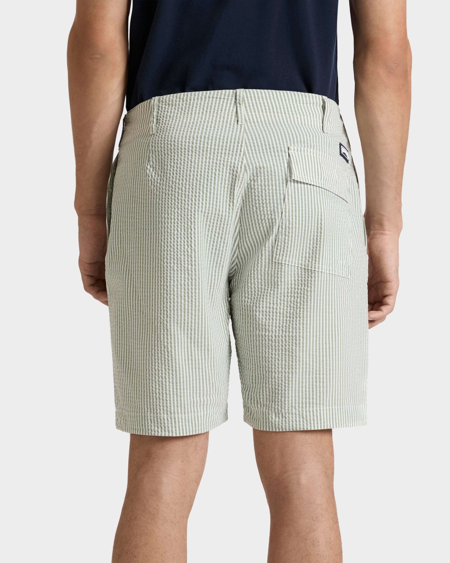 Vilebrequin Men Stretch Cotton Bermuda Shorts Seersuckers Stripes - Green Khaki