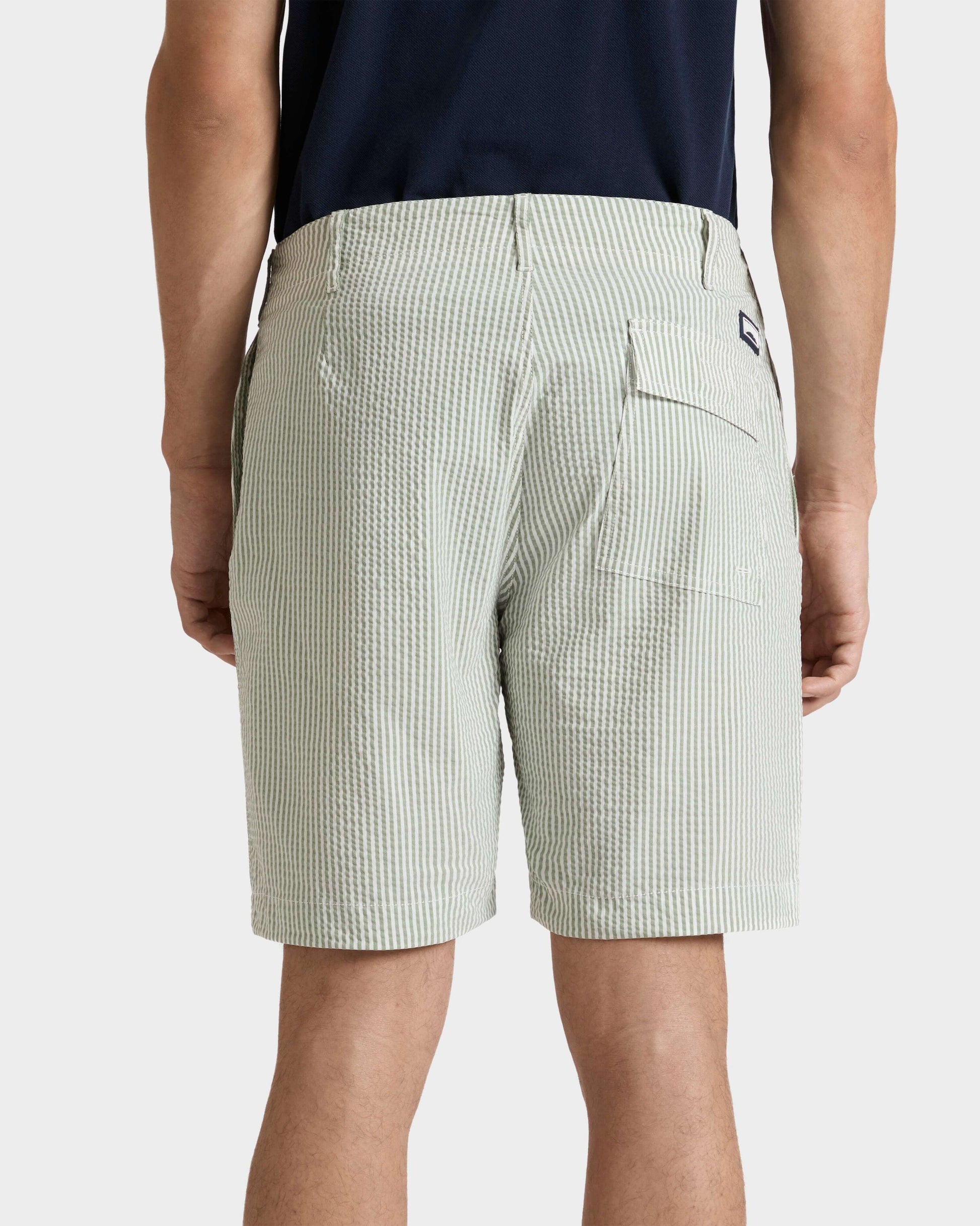 Vilebrequin Men Stretch Cotton Bermuda Shorts Seersuckers Stripes - Green Khaki