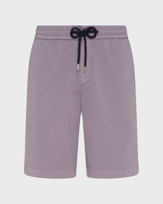 Vilebrequin Men Satin Cotton Elastic waist Bermuda Shorts Solid - Purple Ouragan
