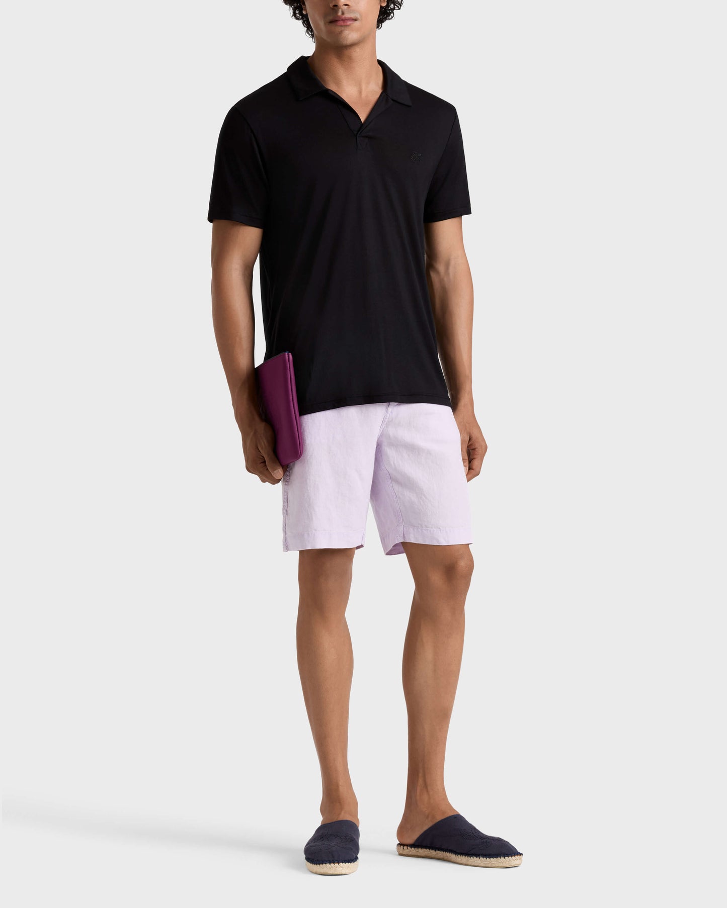 Vilebrequin Men Mineral Dye Linen Bermuda Shorts - Purple Kunzite
