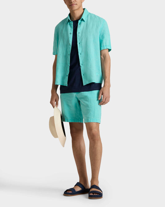 Vilebrequin Men Mineral Dye Linen Bermuda Shorts - Green Aventurine