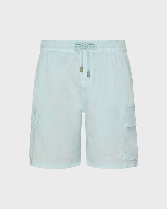 Vilebrequin Men Linen Bermuda Shorts Cargo Pockets Natural Dye - Blue Pacific