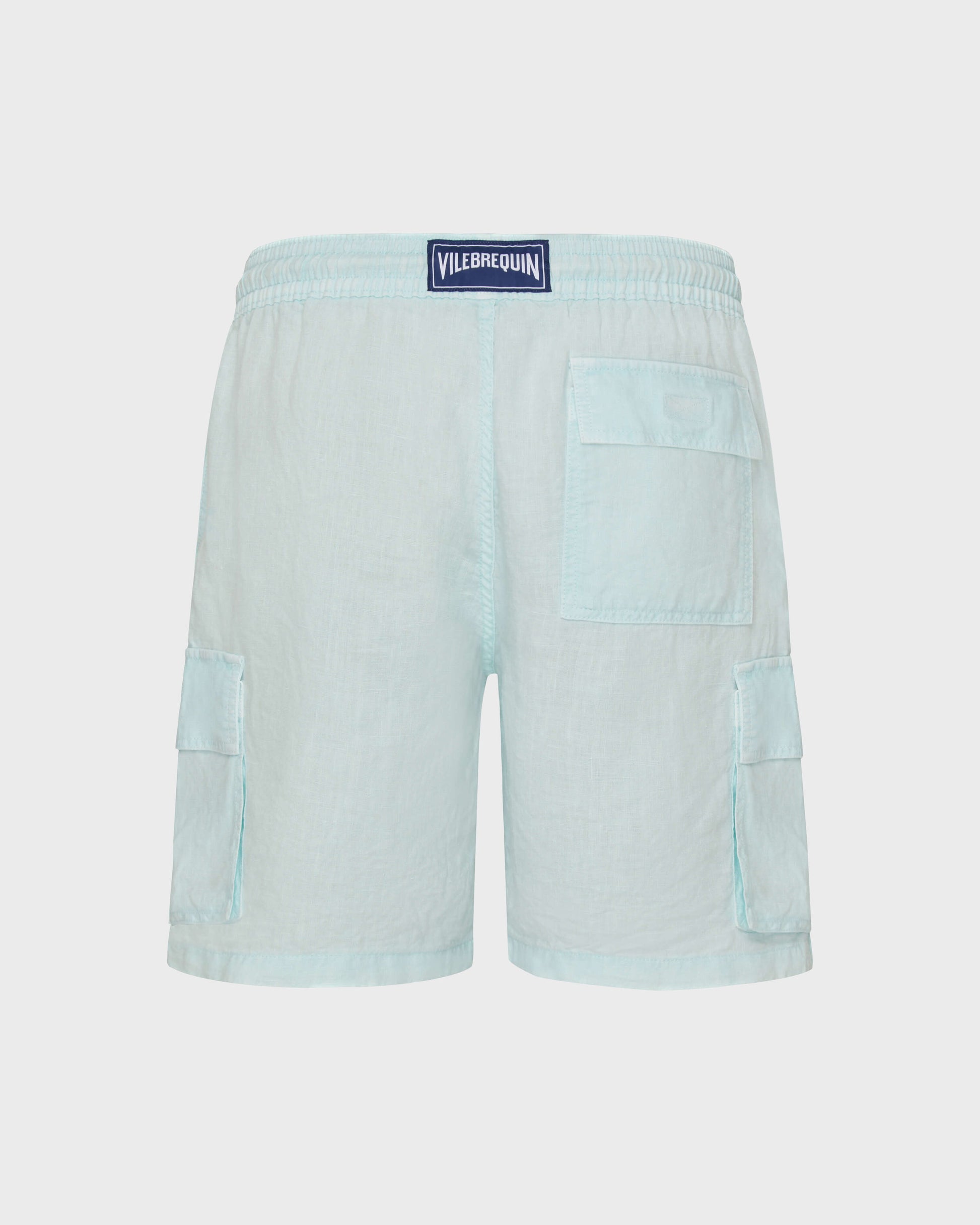 Vilebrequin Men Linen Bermuda Shorts Cargo Pockets Natural Dye - Blue Pacific
