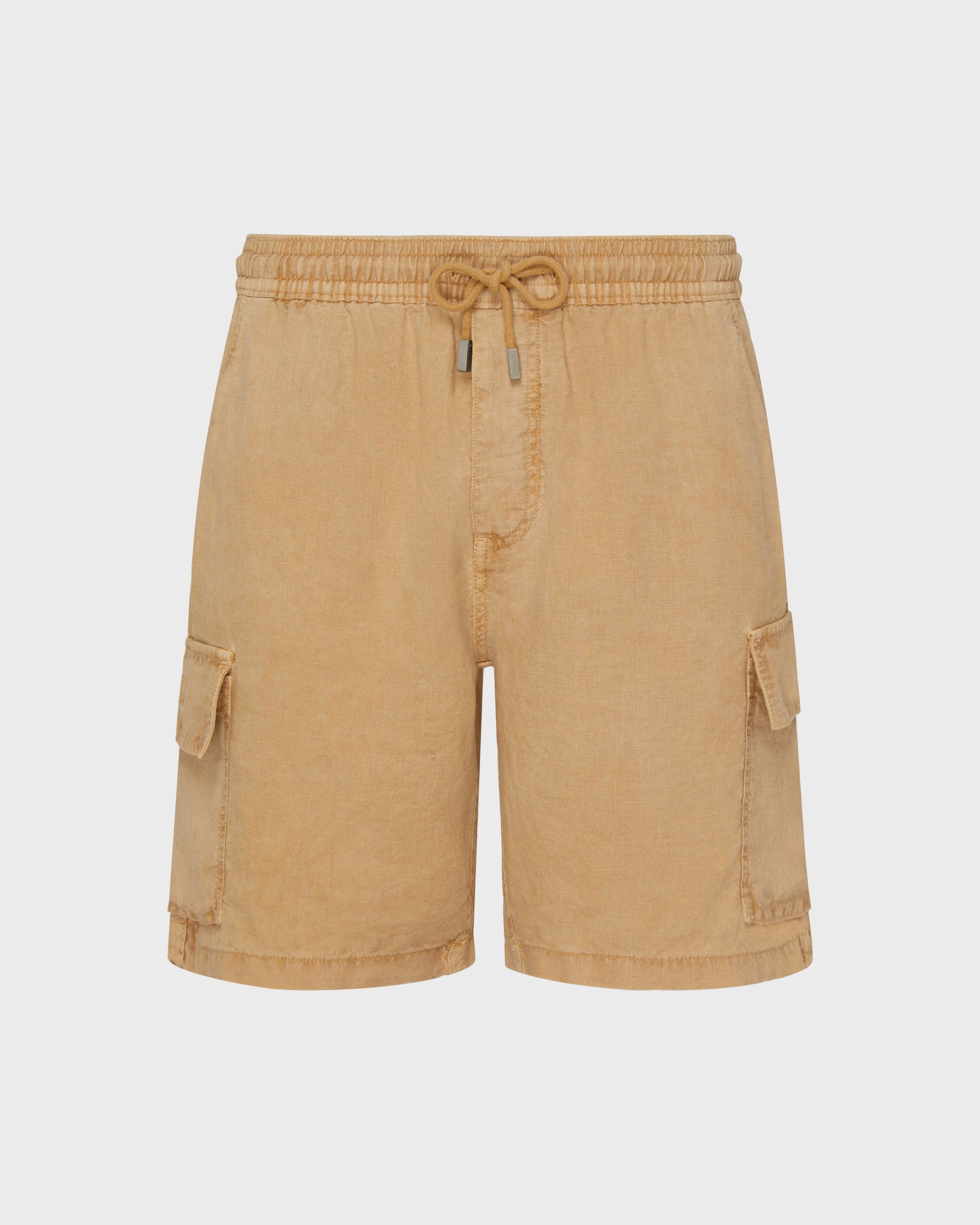 Vilebrequin Men Linen Bermuda Shorts Cargo Pockets Natural Dye - Brown Mocha