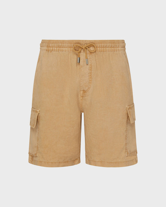 Vilebrequin Men Linen Bermuda Shorts Cargo Pockets Natural Dye - Brown Mocha