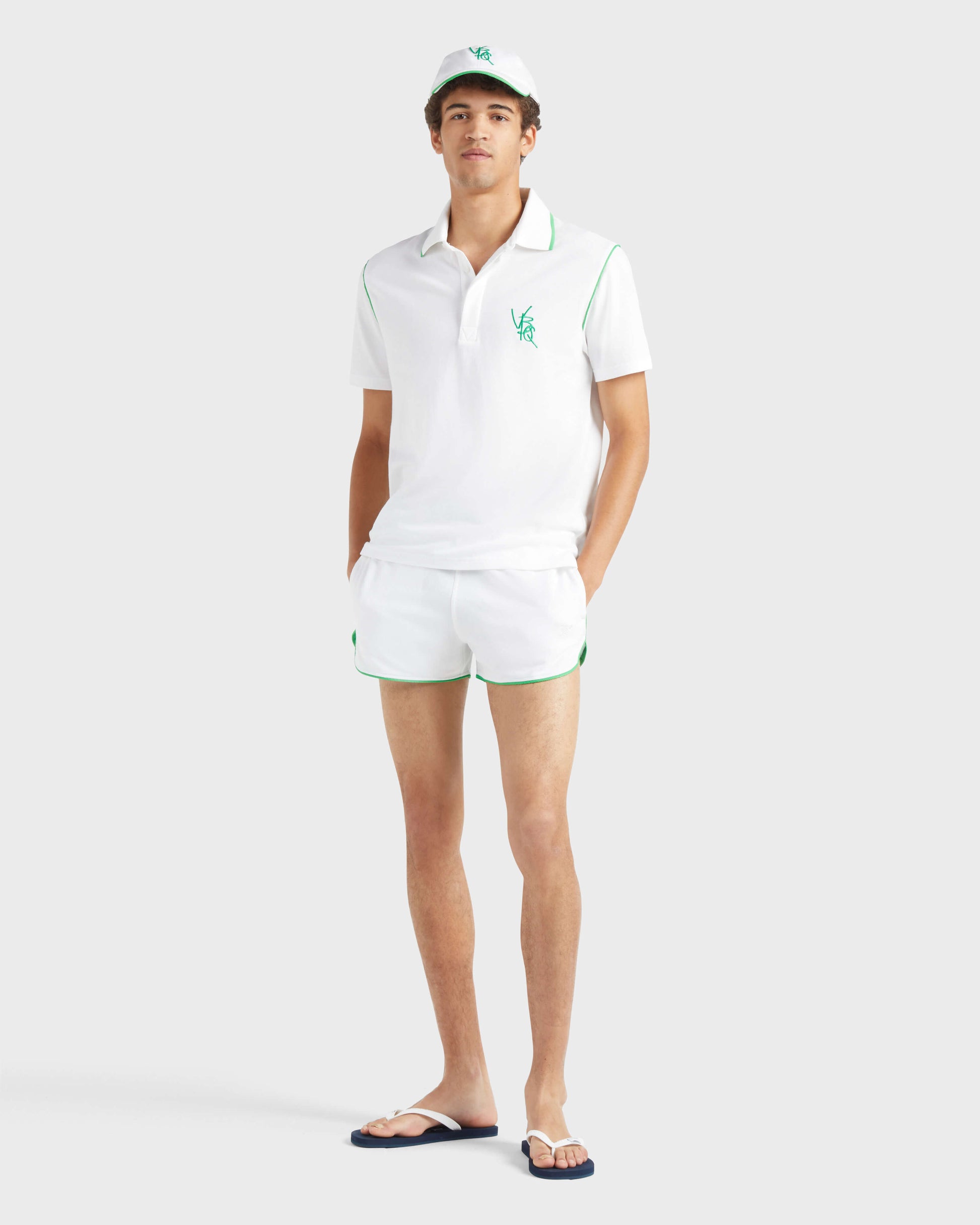 Vilebrequin Men Organic Cotton Bermuda Shorts Vbq Line - White