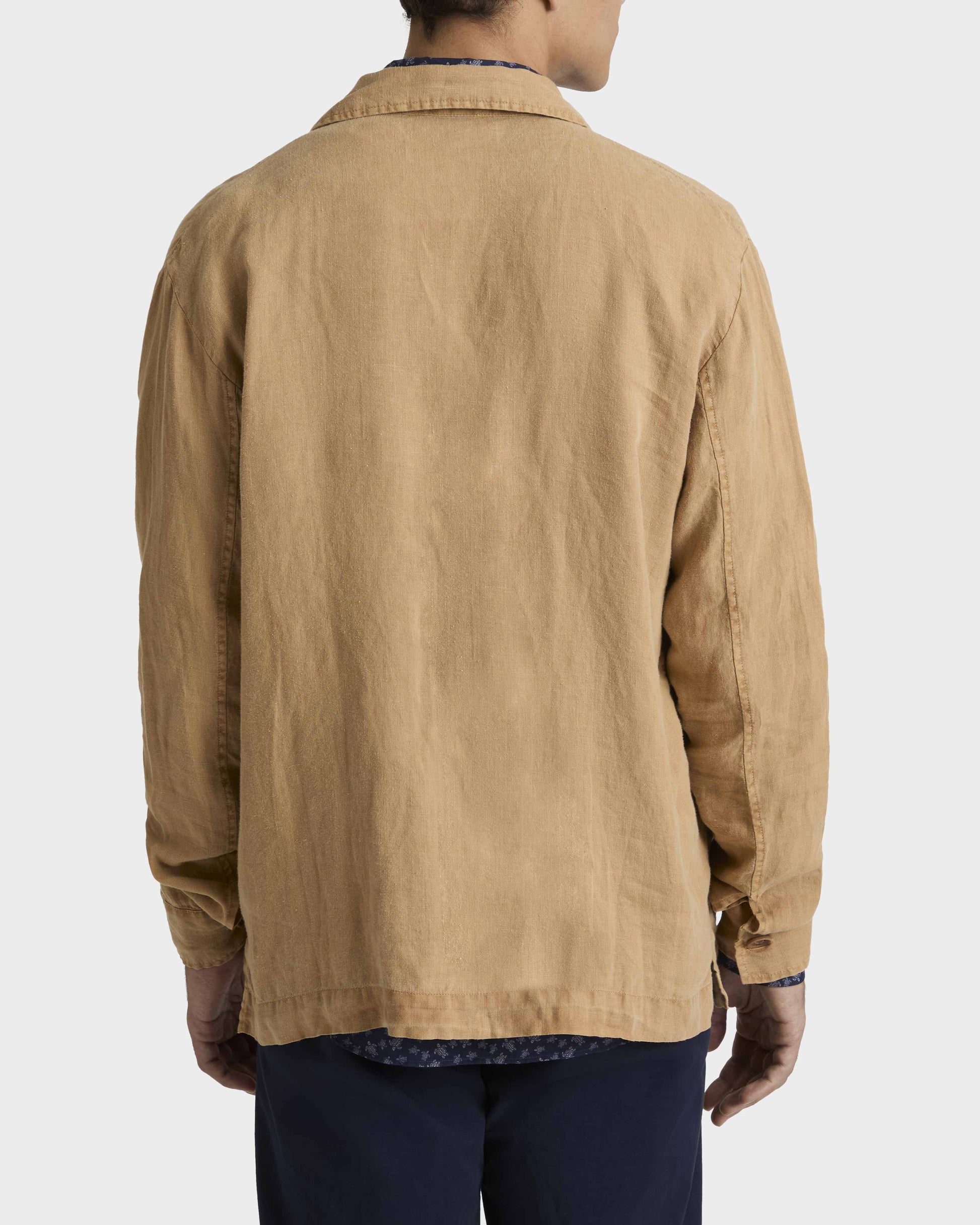 Vilebrequin Men Linen Overshirt Mineral Dye Color - Brown Mocha