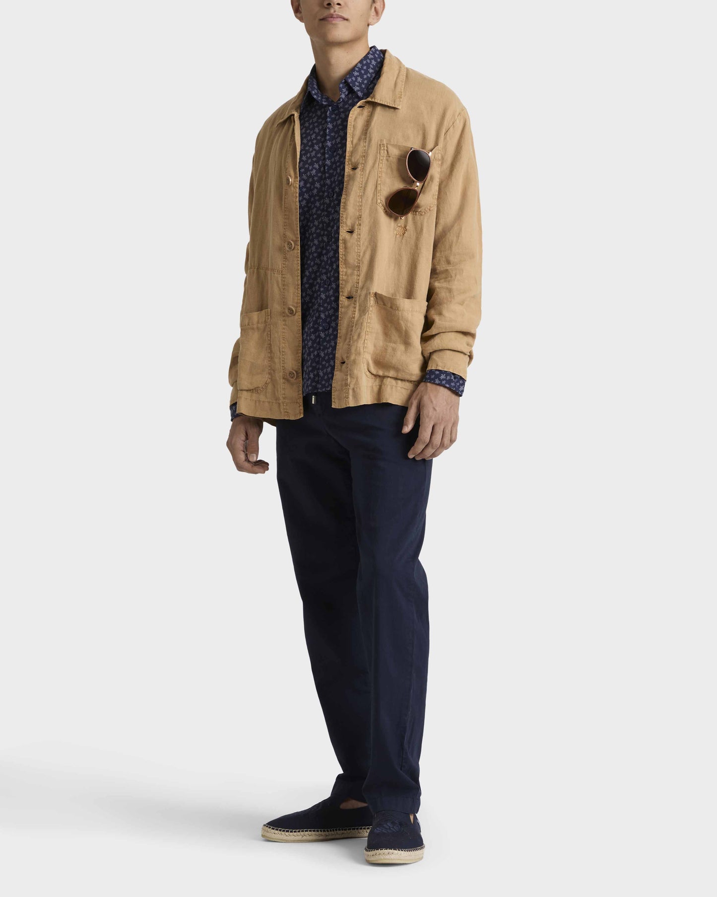 Vilebrequin Men Linen Overshirt Mineral Dye Color - Brown Mocha