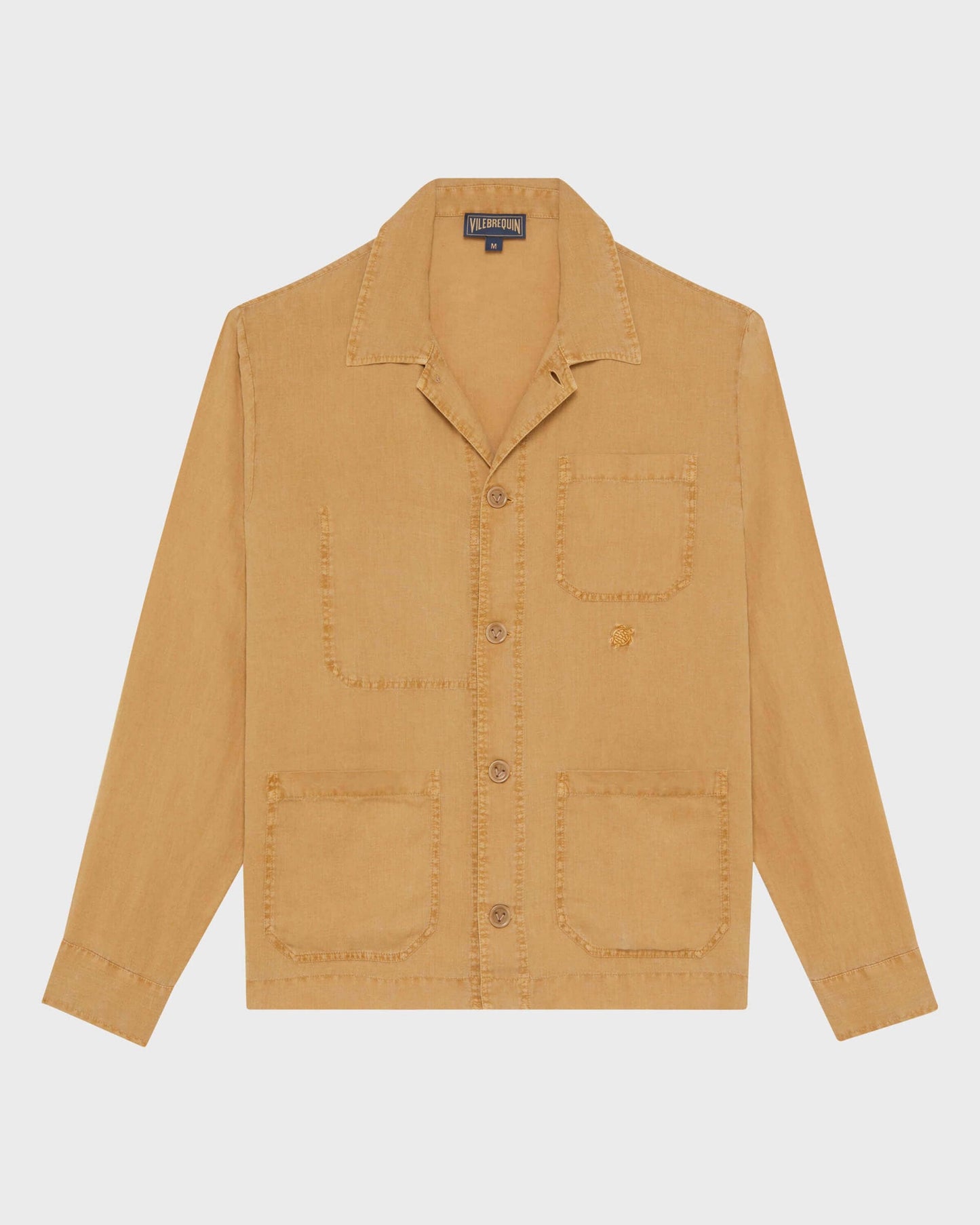 Vilebrequin Men Linen Overshirt Mineral Dye Color - Brown Mocha