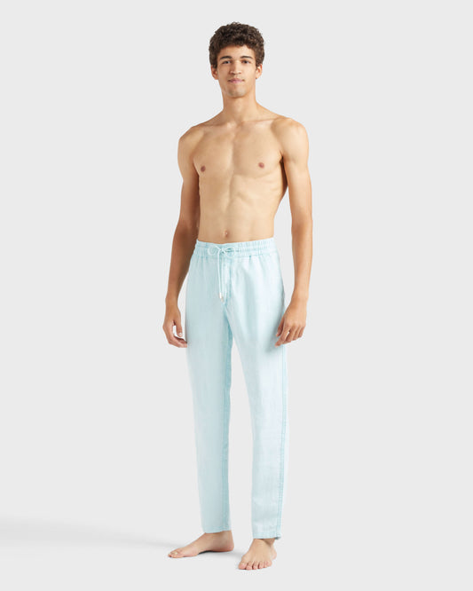 Vilebrequin Men Linen Pants Regular Fit Solid - Blue Pacific