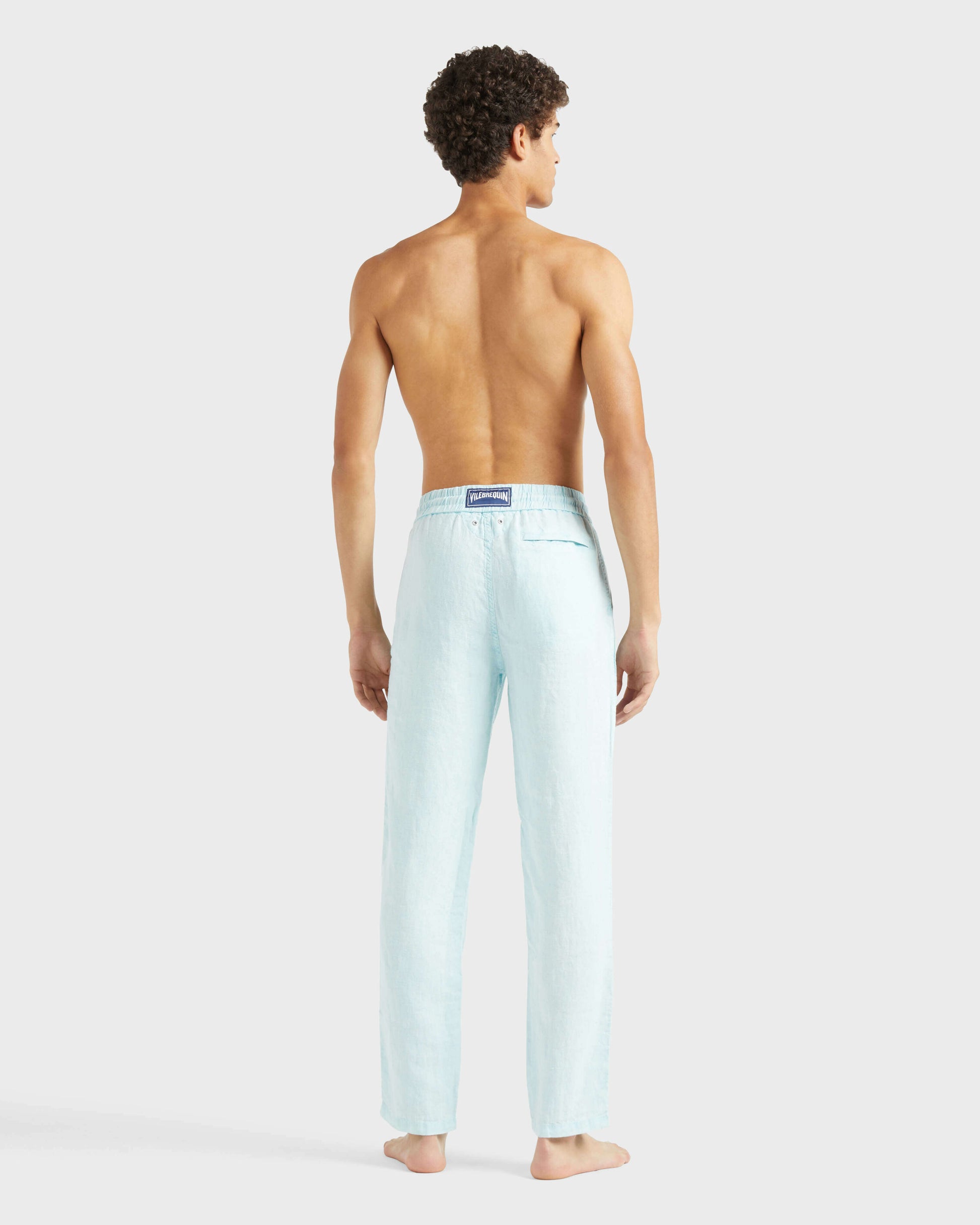 Vilebrequin Men Linen Pants Regular Fit Solid - Blue Pacific