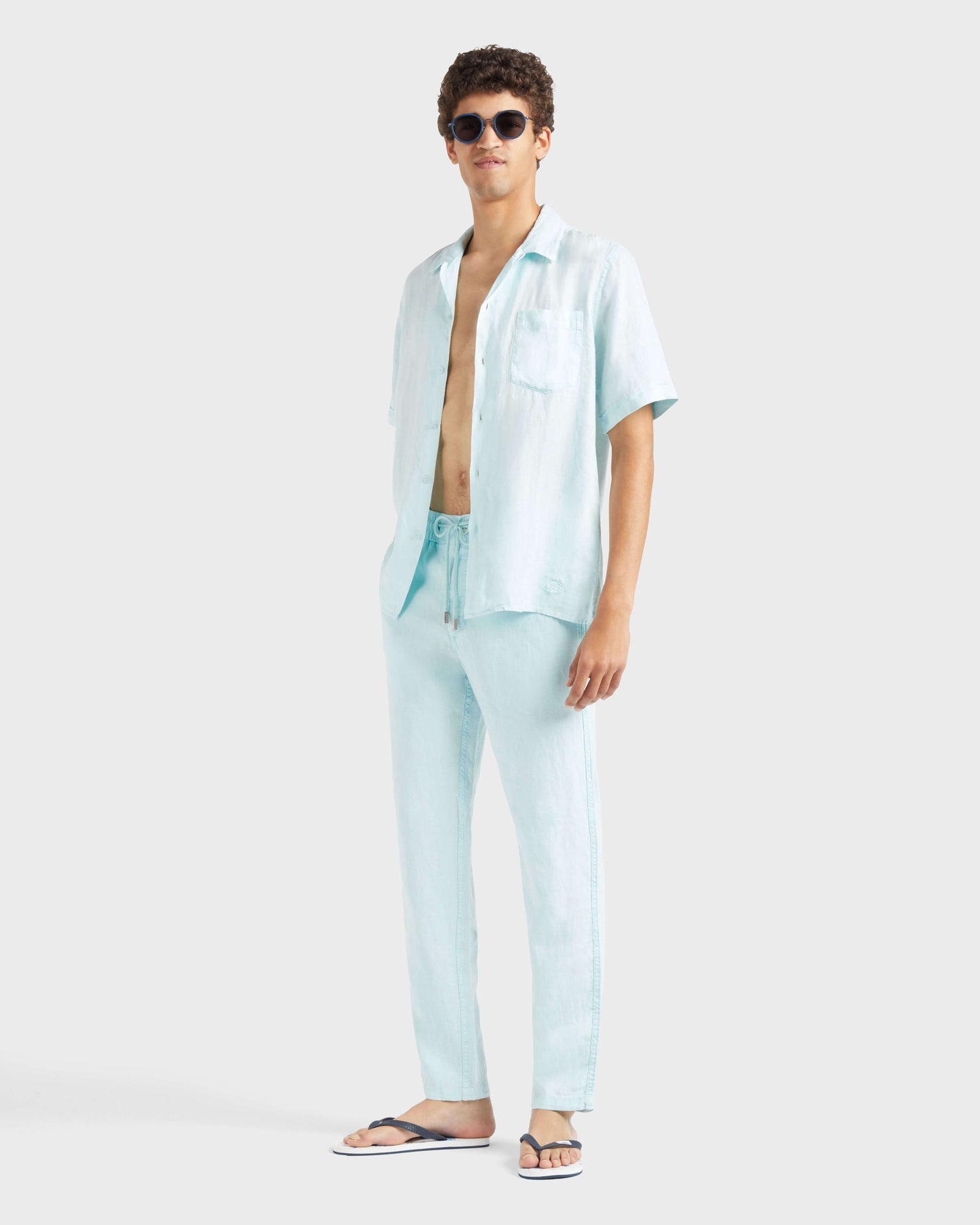 Vilebrequin Men Linen Pants Regular Fit Solid - Blue Pacific