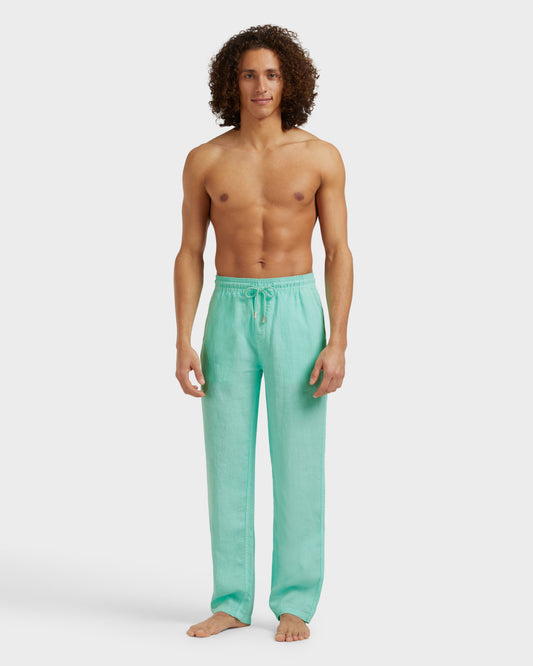 Vilebrequin Men Linen Pants Solid - Green Caribbean