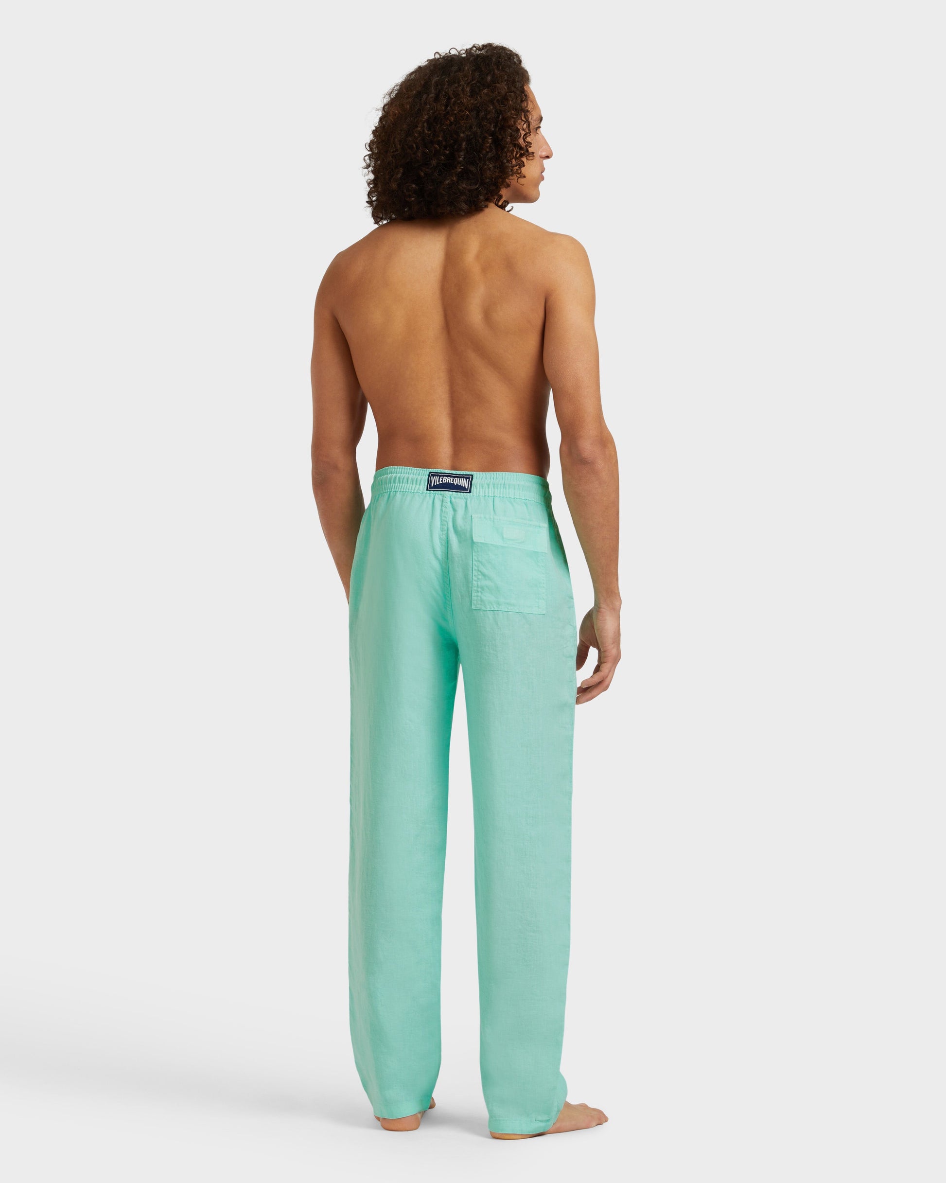 Vilebrequin Men Linen Pants Solid - Green Caribbean