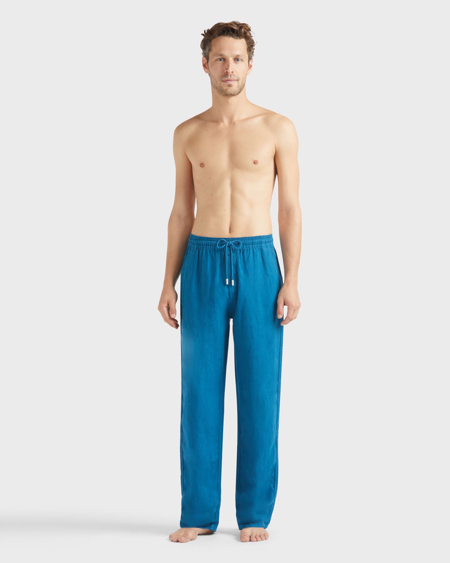 Vilebrequin Men Linen Pants Solid - Blue Peacock