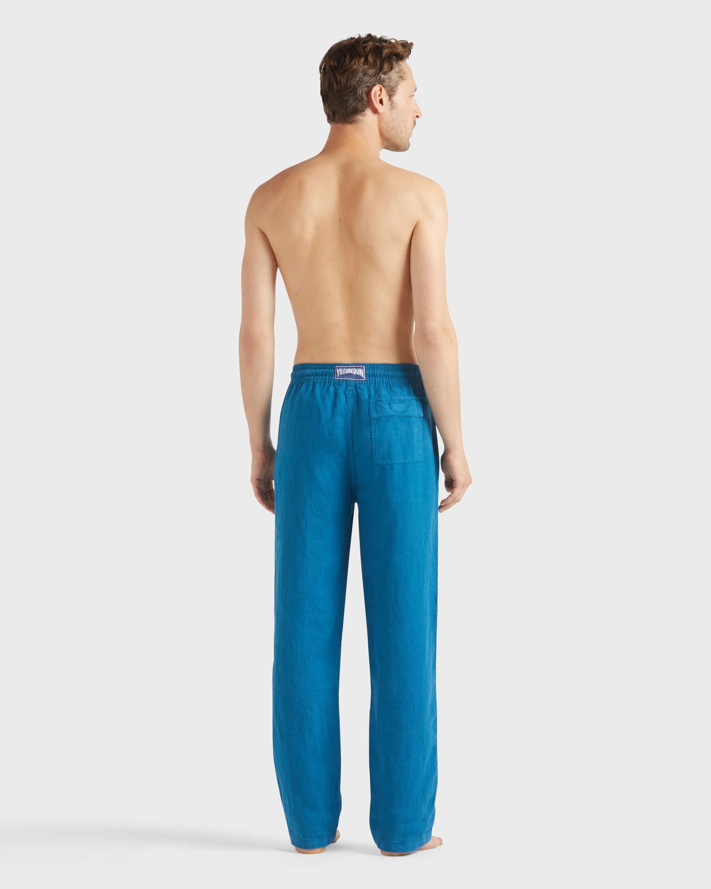 Vilebrequin Men Linen Pants Solid - Blue Peacock