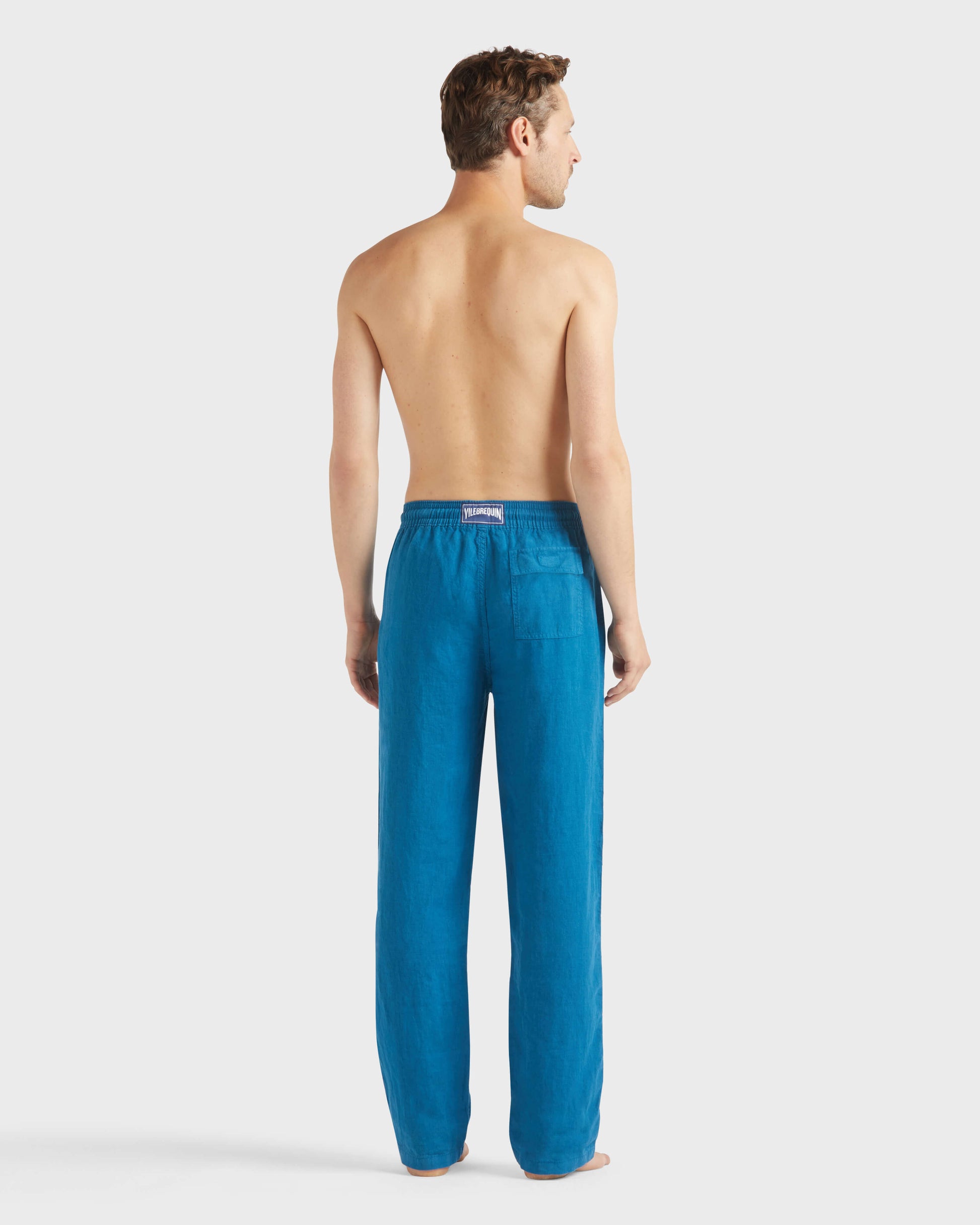 Vilebrequin Men Linen Pants Solid - Blue Peacock