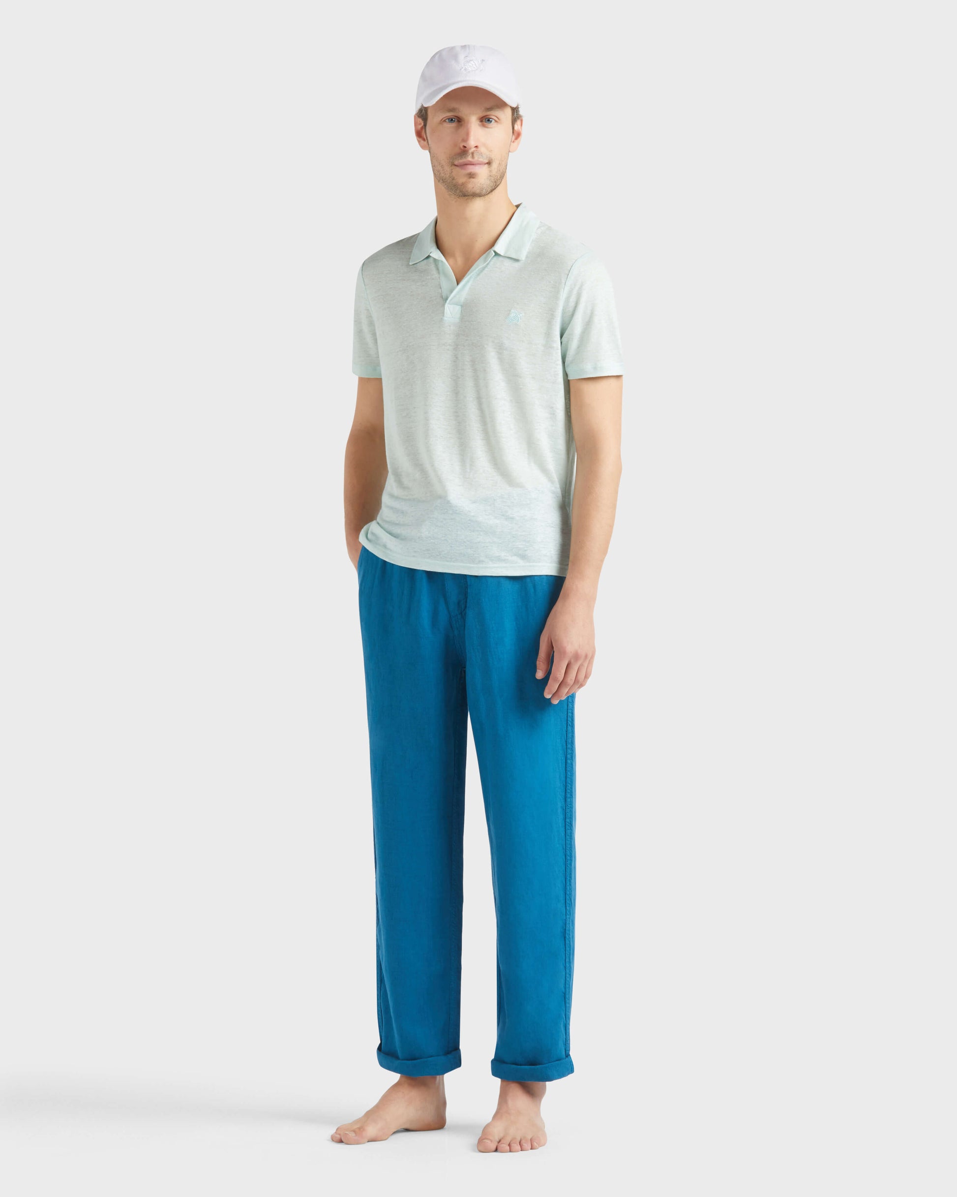 Vilebrequin Men Linen Pants Solid - Blue Peacock
