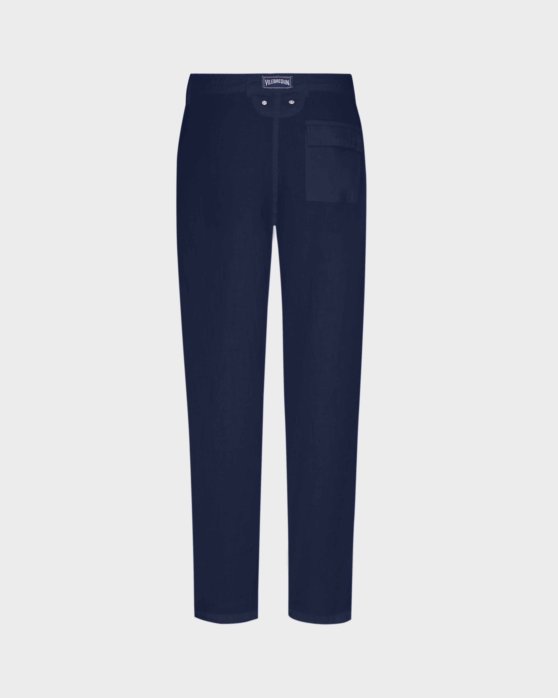 Vilebrequin Men Straight Linen Pants Solid - Blue Navy Pants