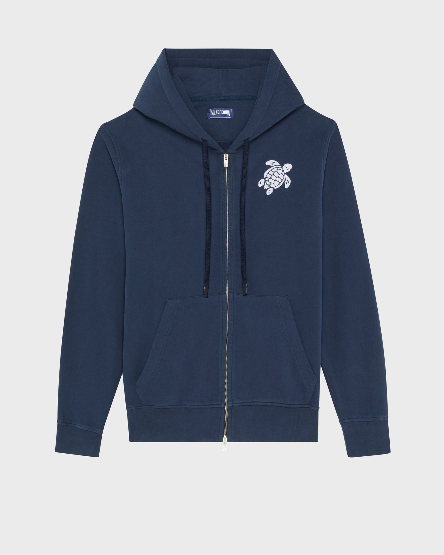 Vilebrequin Men Cotton Full Zip Cardigan Big Turtle Embroidery - Blue Navy