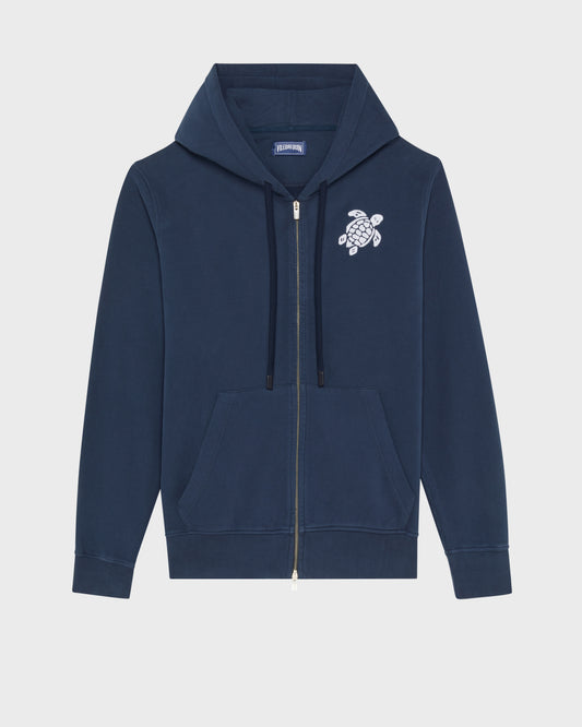 Vilebrequin Men Cotton Full Zip Cardigan Big Turtle Embroidery - Blue Navy