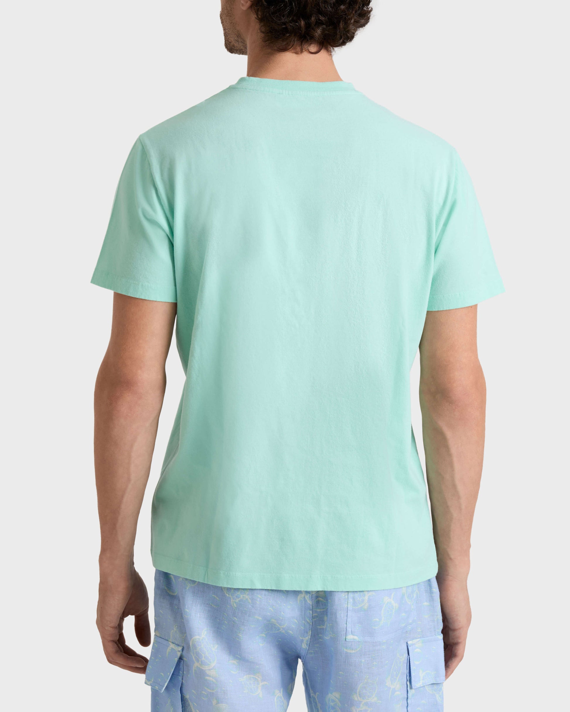 Vilebrequin Men Organic Cotton T-shirt Big Turtle Embroidery - Green Caribbean