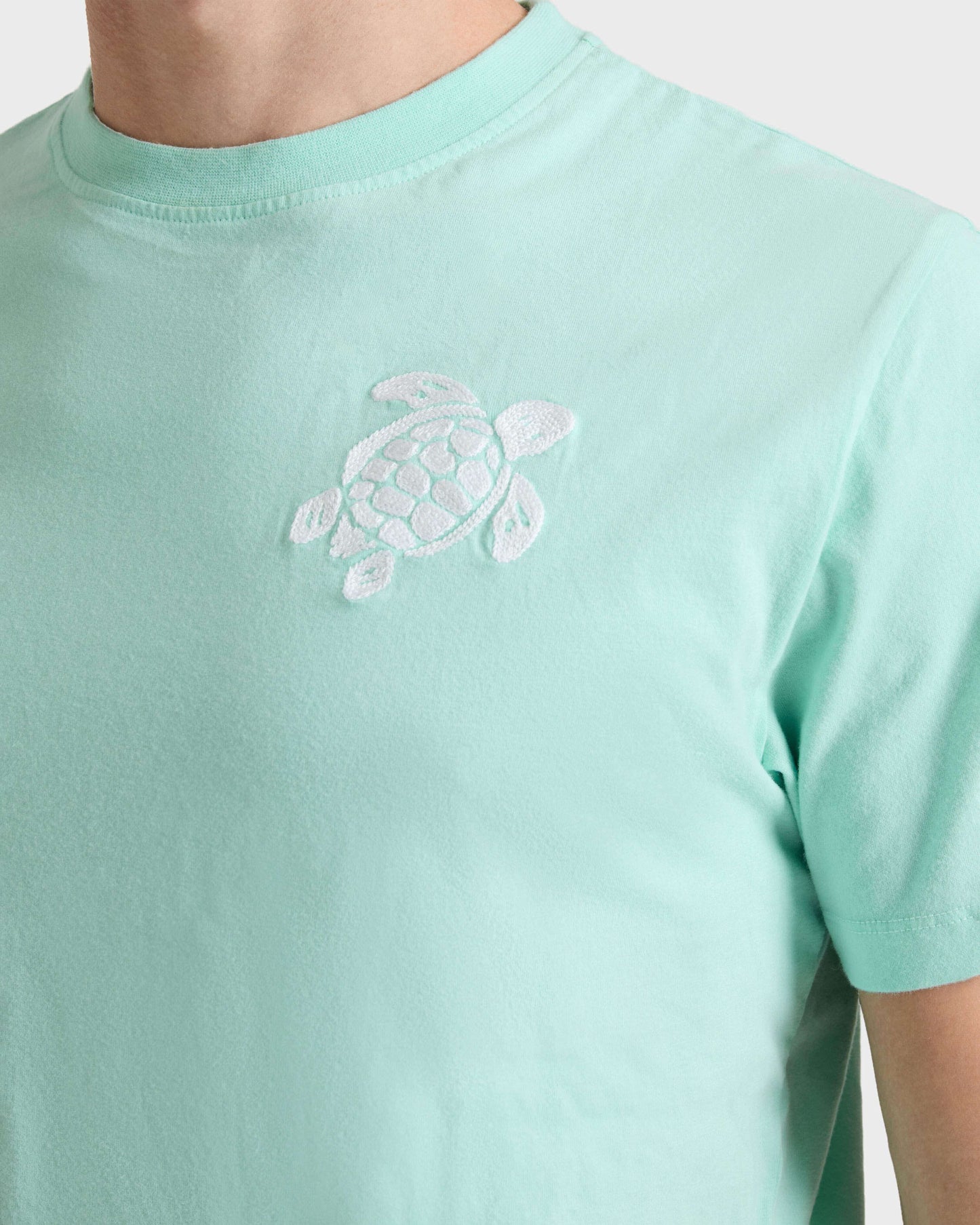 Vilebrequin Men Organic Cotton T-shirt Big Turtle Embroidery - Green Caribbean