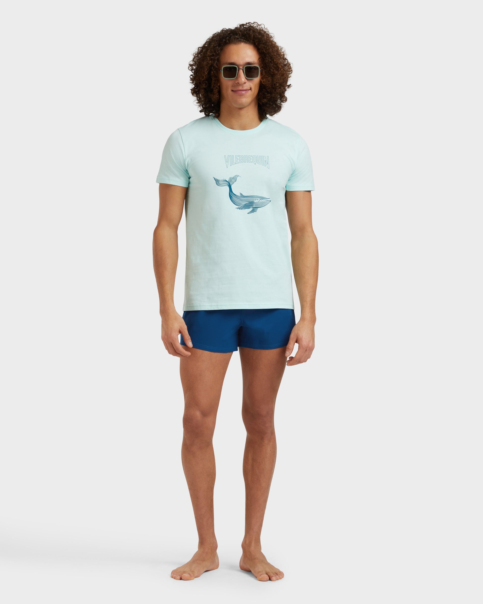 Vilebrequin Men Organic Cotton T-shirt Whales - Blue note