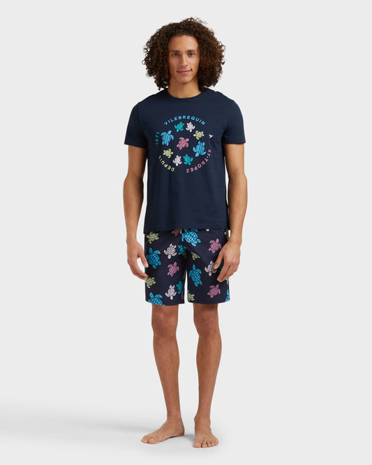 Vilebrequin Men Cotton T-Shirt Tortues Multicolores - Blue Navy