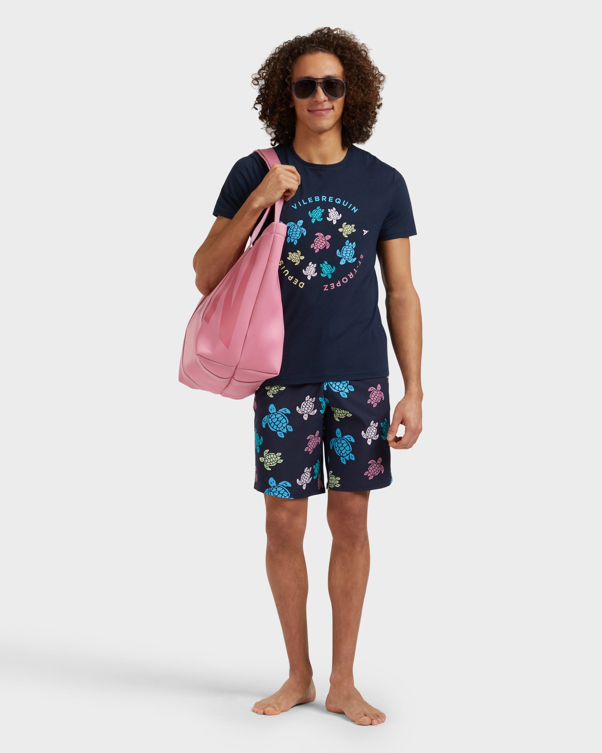 Vilebrequin Men Cotton T-Shirt Tortues Multicolores - Blue Navy
