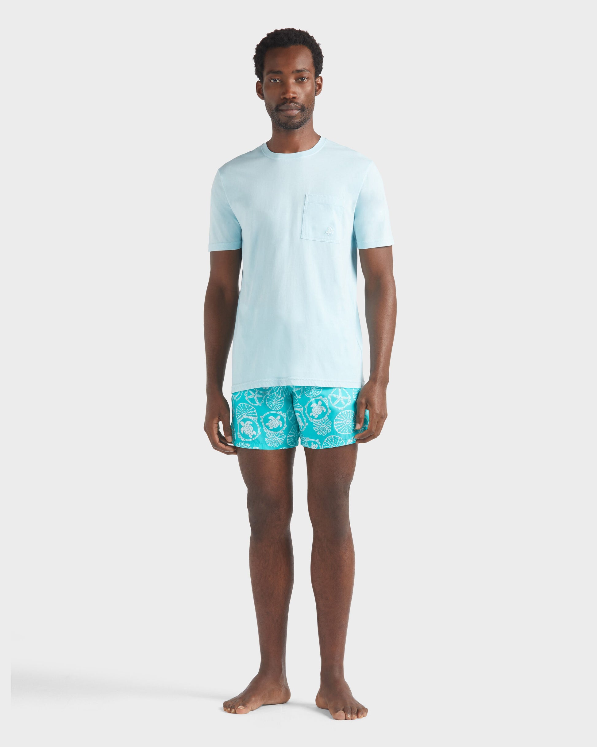 Vilebrequin Men Solid Organic cotton T-shirt Natural Colors - Blue Pacific