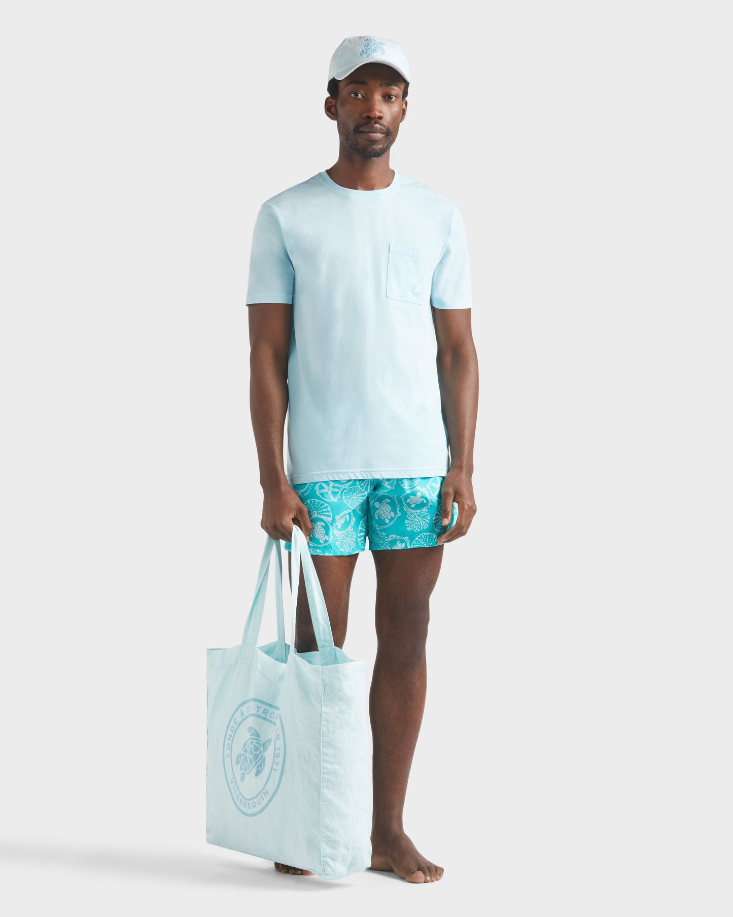 Vilebrequin Men Solid Organic cotton T-shirt Natural Colors - Blue Pacific