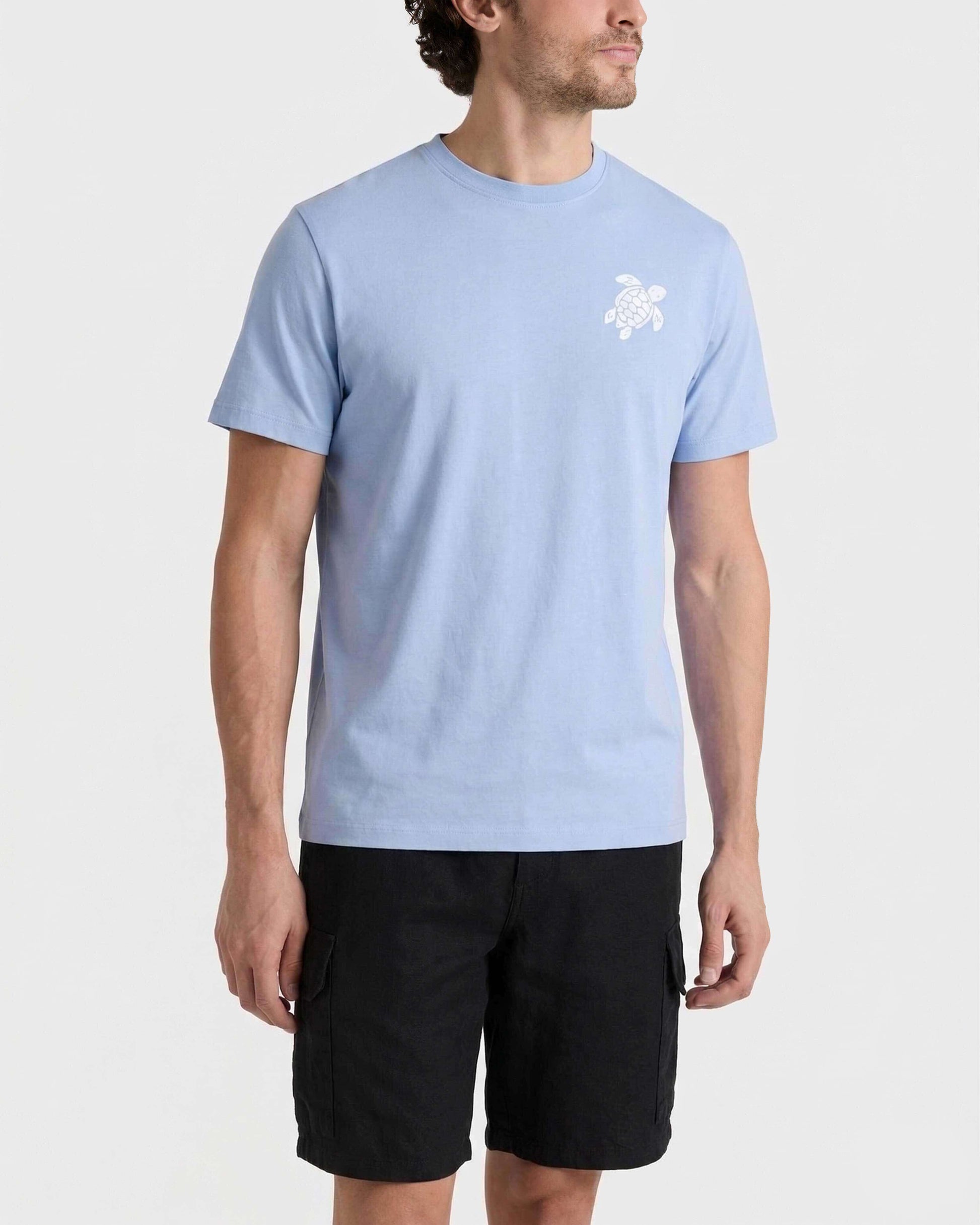 Vilebrequin Men Organic Cotton T-shirt Big Turtle Embroidery - Blue Cloudy