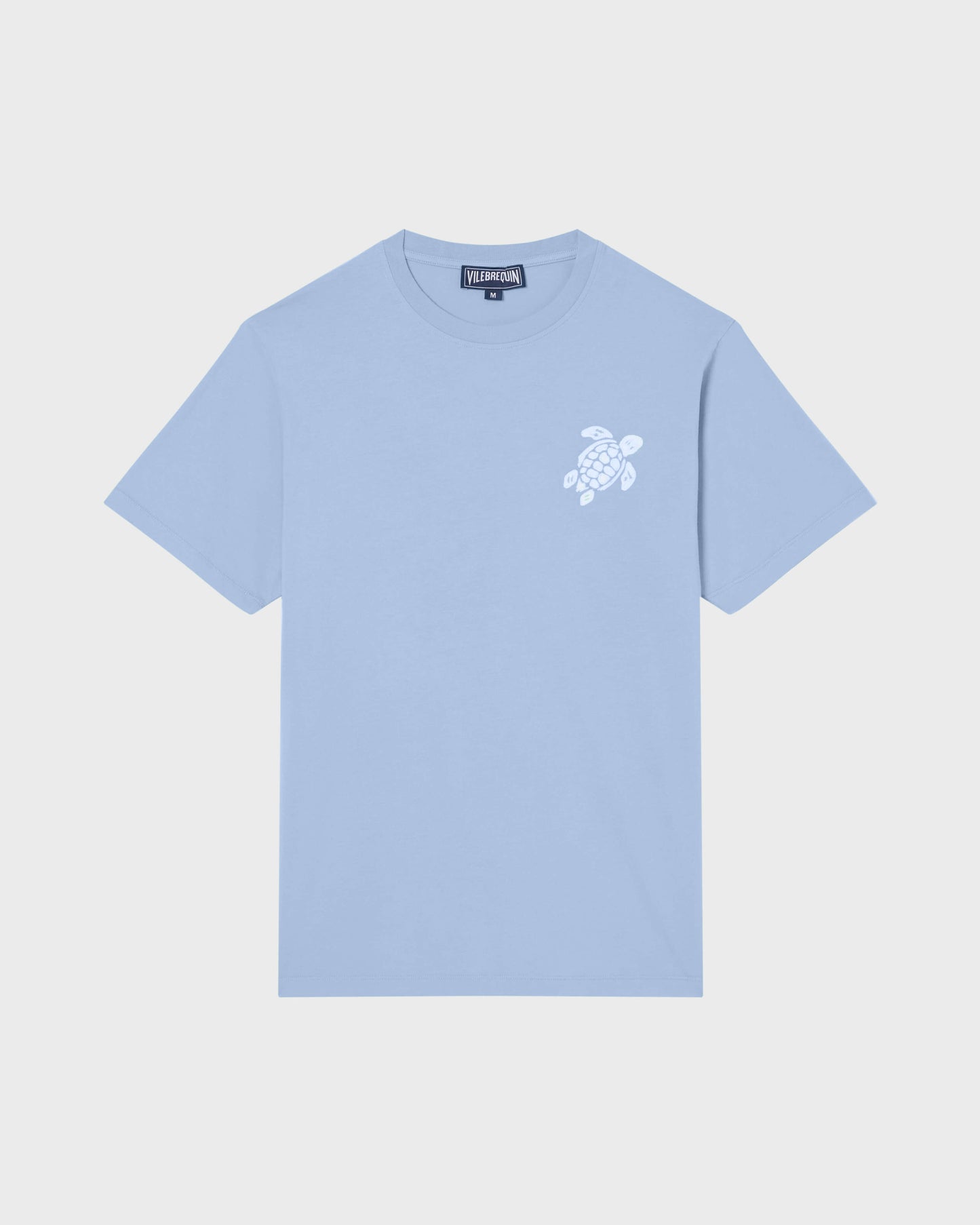 Vilebrequin Men Organic Cotton T-shirt Big Turtle Embroidery - Blue Cloudy