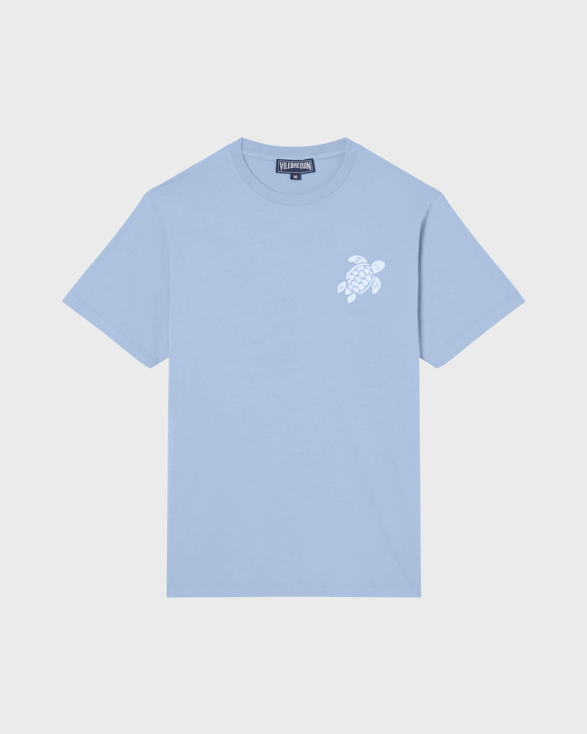 Vilebrequin Men Organic Cotton T-shirt Big Turtle Embroidery - Blue Cloudy