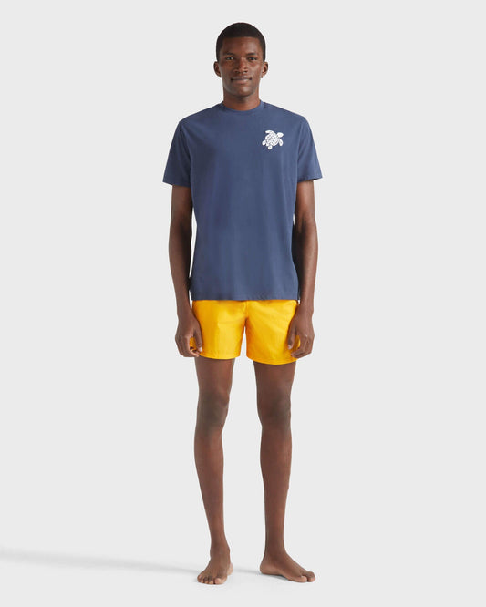 Vilebrequin Men Organic Cotton T-shirt Big Turtle Embroidery - Blue Navy