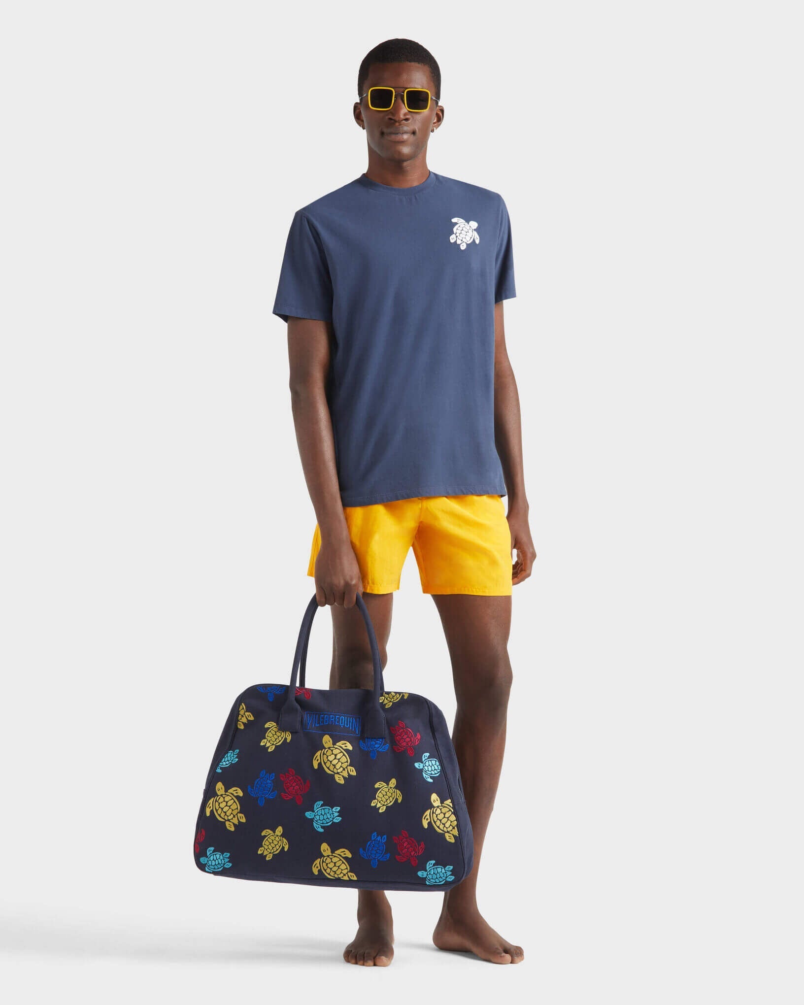 Vilebrequin Men Organic Cotton T-shirt Big Turtle Embroidery - Blue Navy