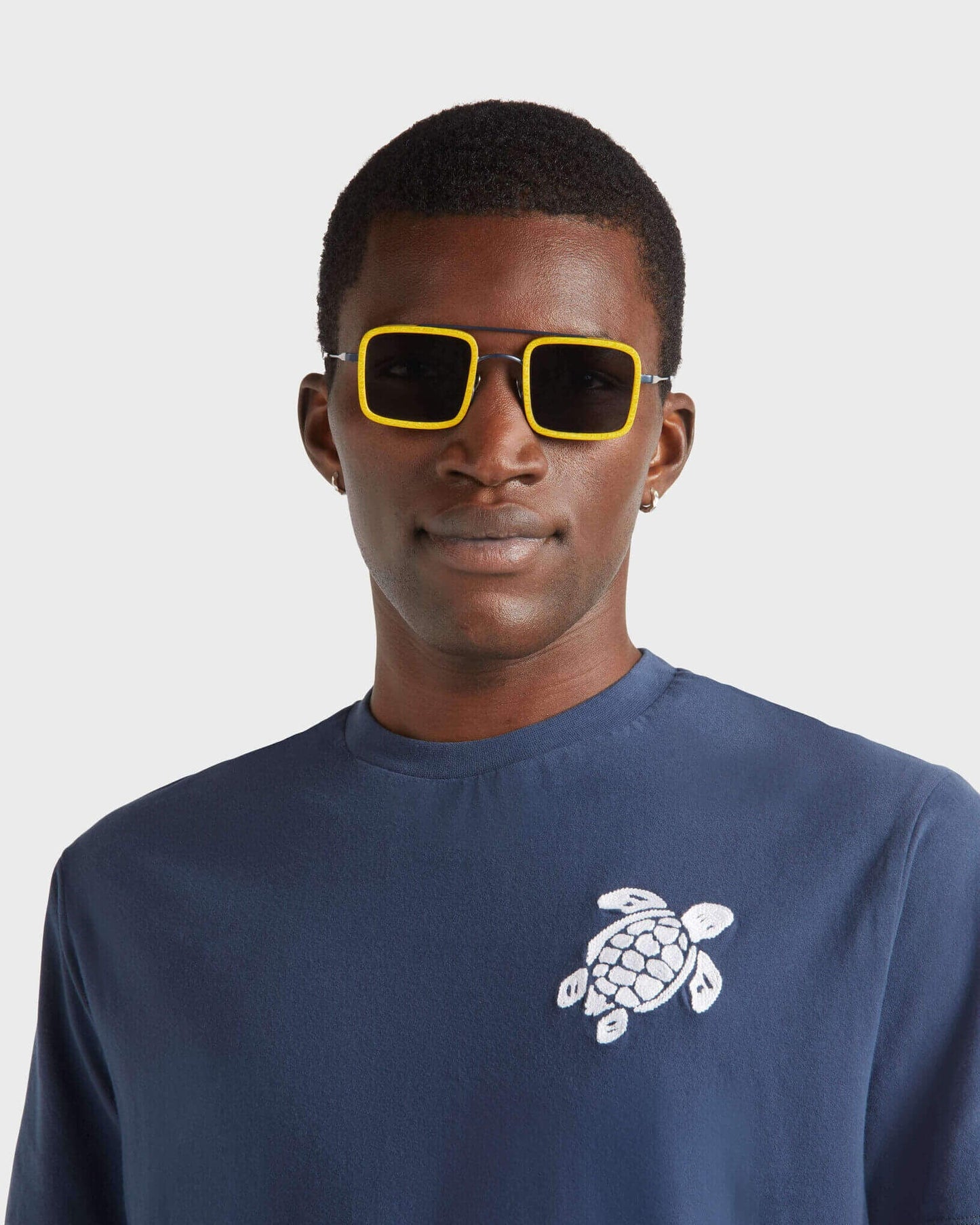 Vilebrequin Men Organic Cotton T-shirt Big Turtle Embroidery - Blue Navy