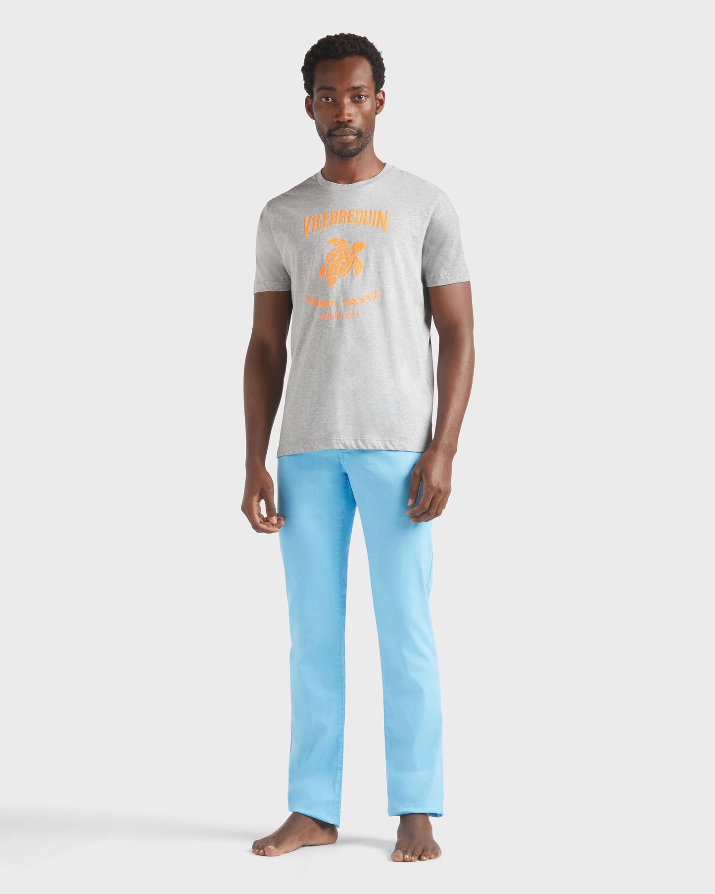Vilebrequin Men Cotton T-shirt Contrasted Placed Gomy Logo - Heather grey