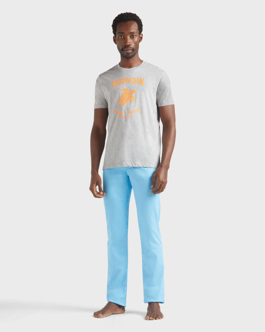 Vilebrequin Men Cotton T-shirt Contrasted Placed Gomy Logo - Heather grey