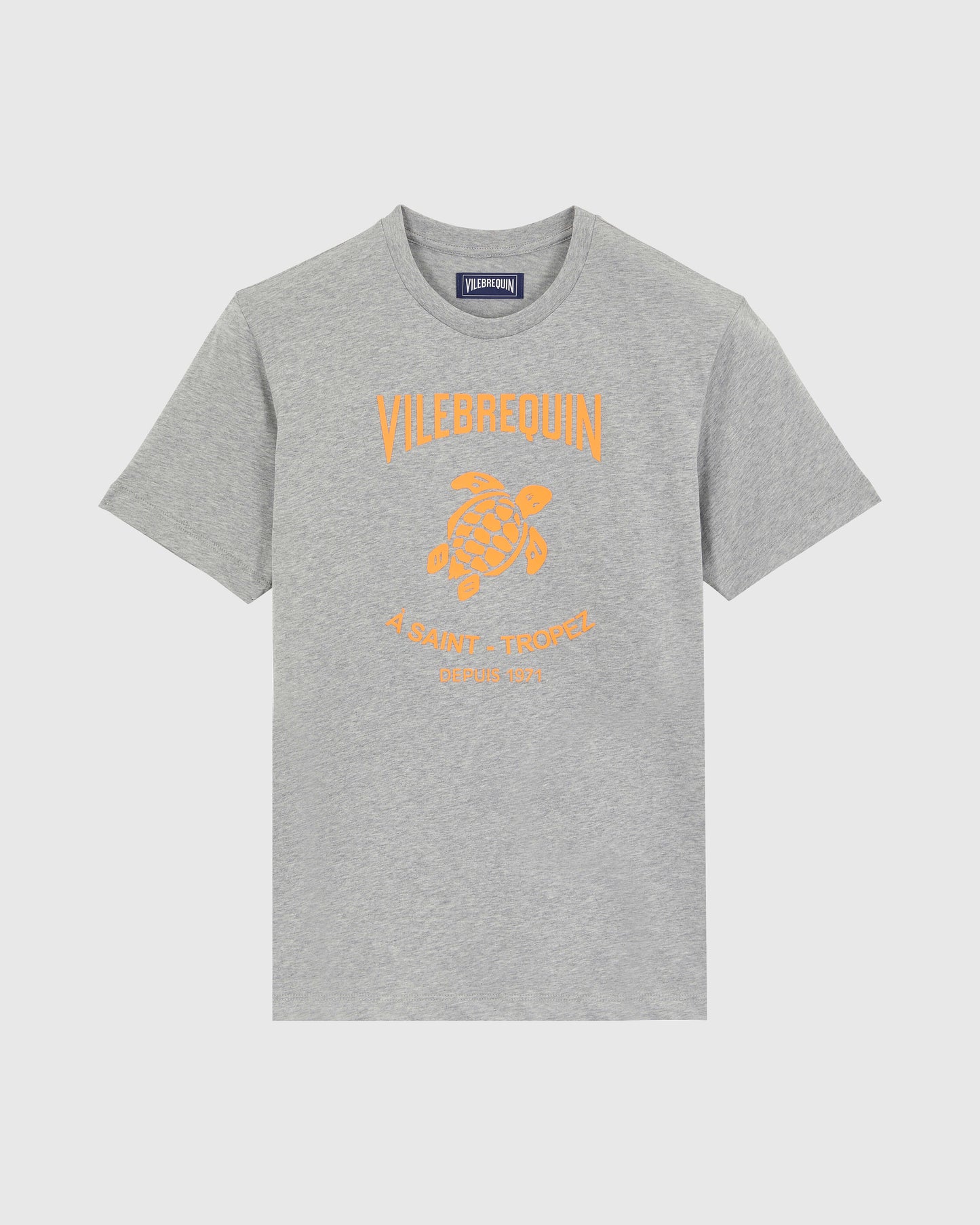 Vilebrequin Men Cotton T-shirt Contrasted Placed Gomy Logo - Heather grey