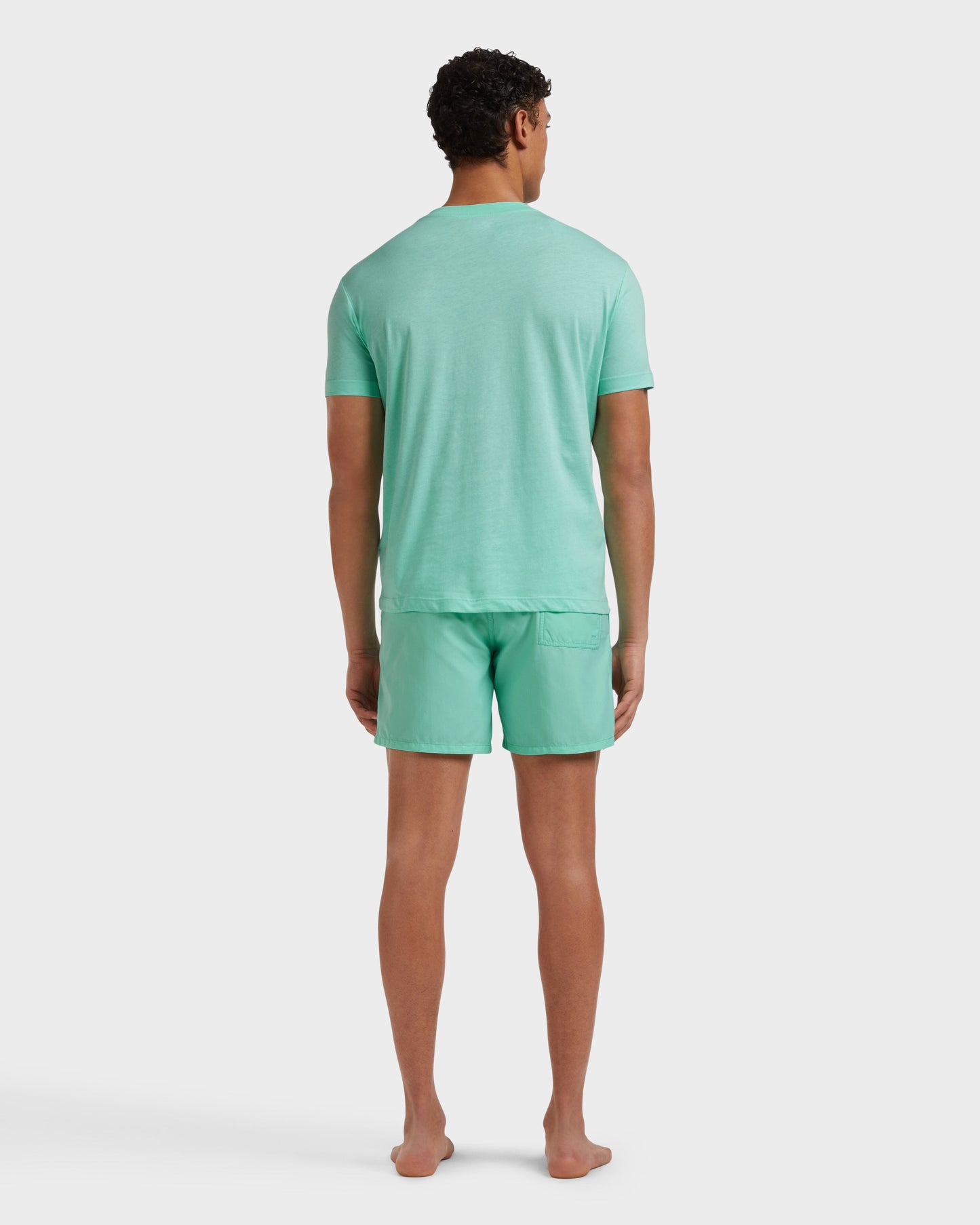 Vilebrequin Men Cotton T-shirt Contrasted Placed Gomy Logo - Green Caribbean