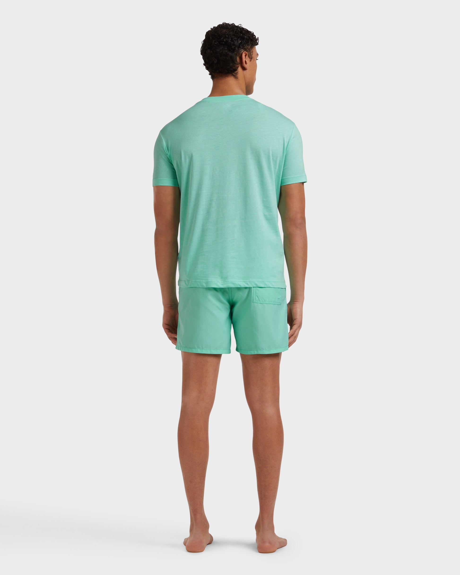 Vilebrequin Men Cotton T-shirt Contrasted Placed Gomy Logo - Green Caribbean