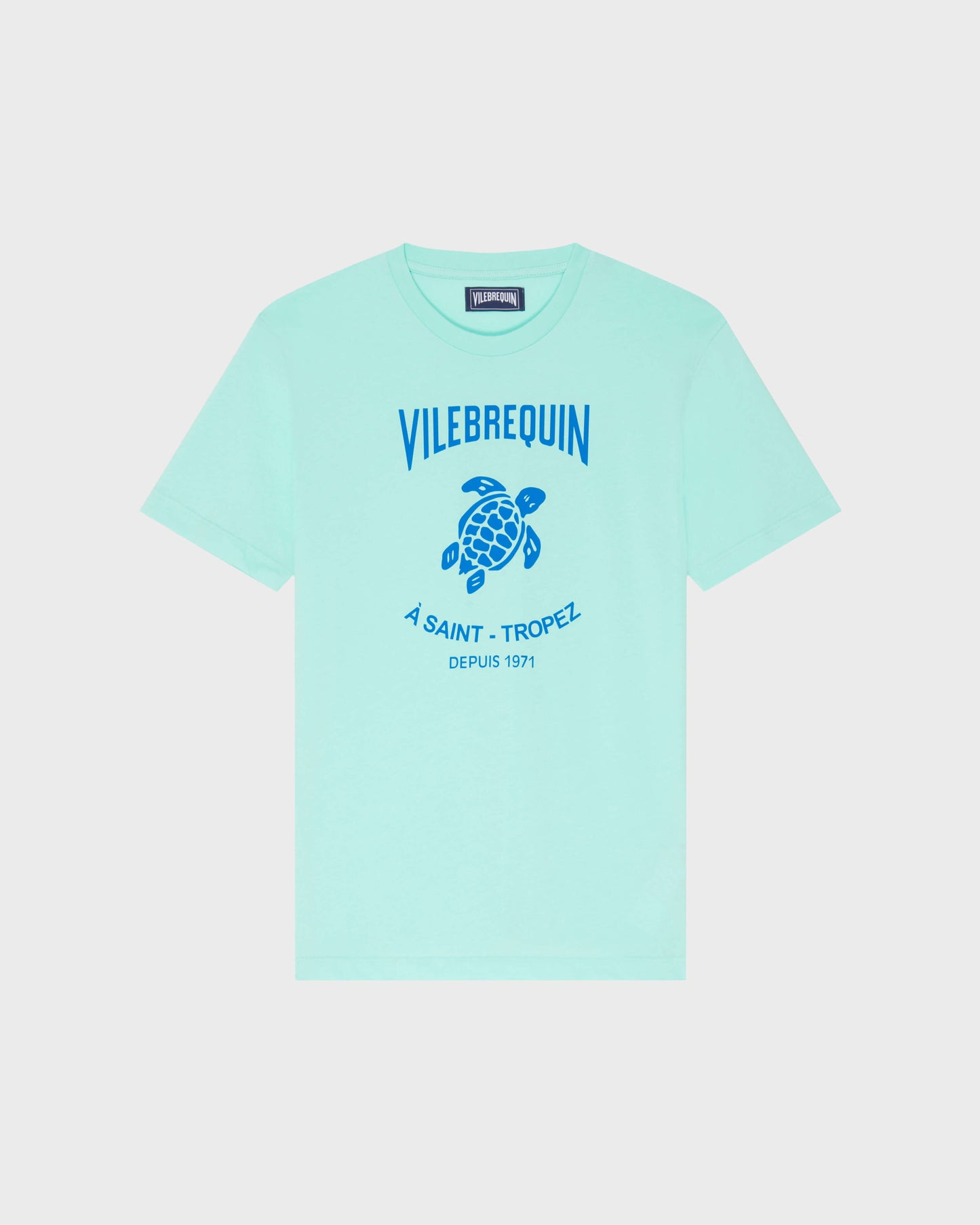 Vilebrequin Men Cotton T-shirt Contrasted Placed Gomy Logo - Green Caribbean