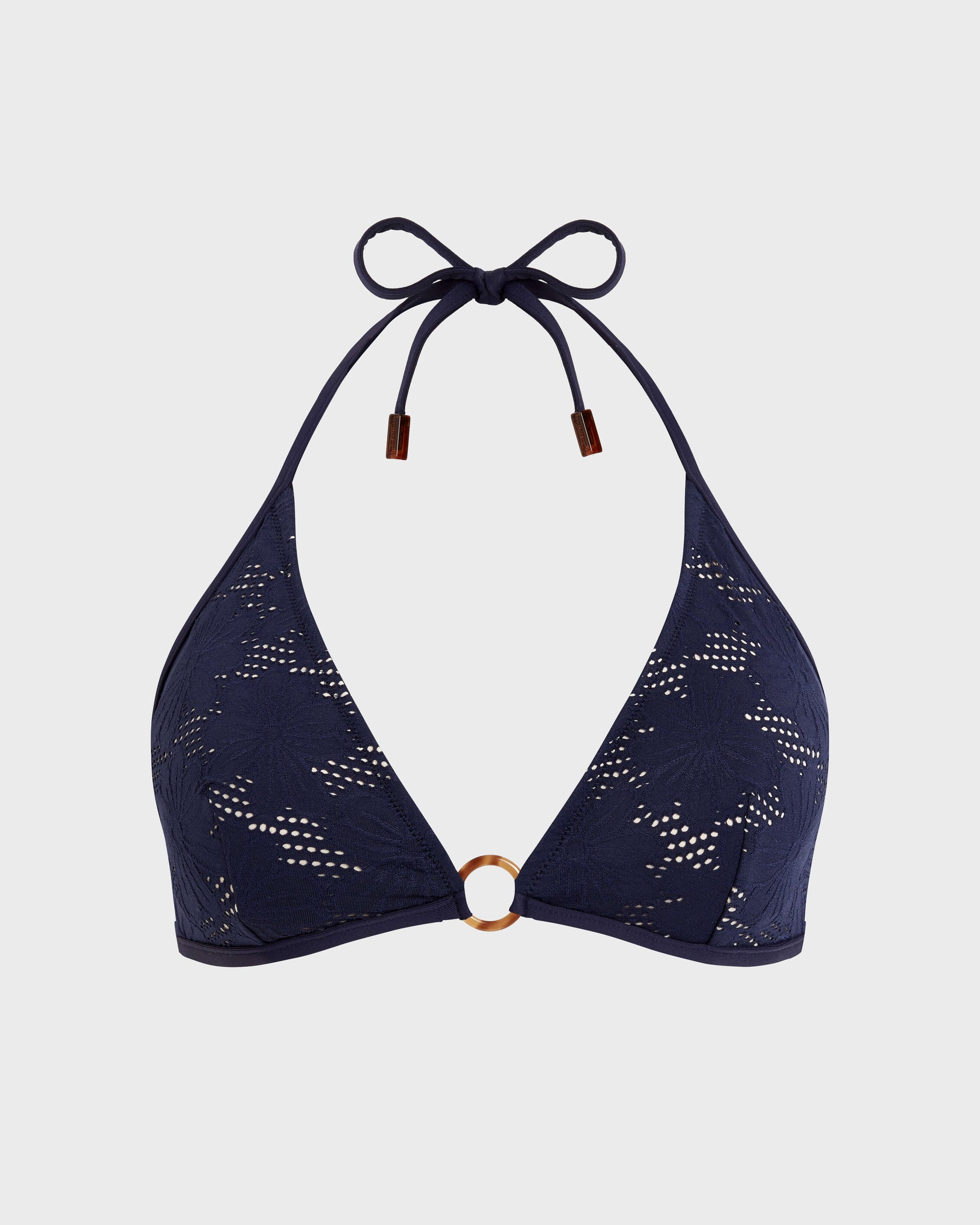 Vilebrequin Women Triangle Bikini Top Jacquard Fleur Broderie Anglaise - Blue Navy