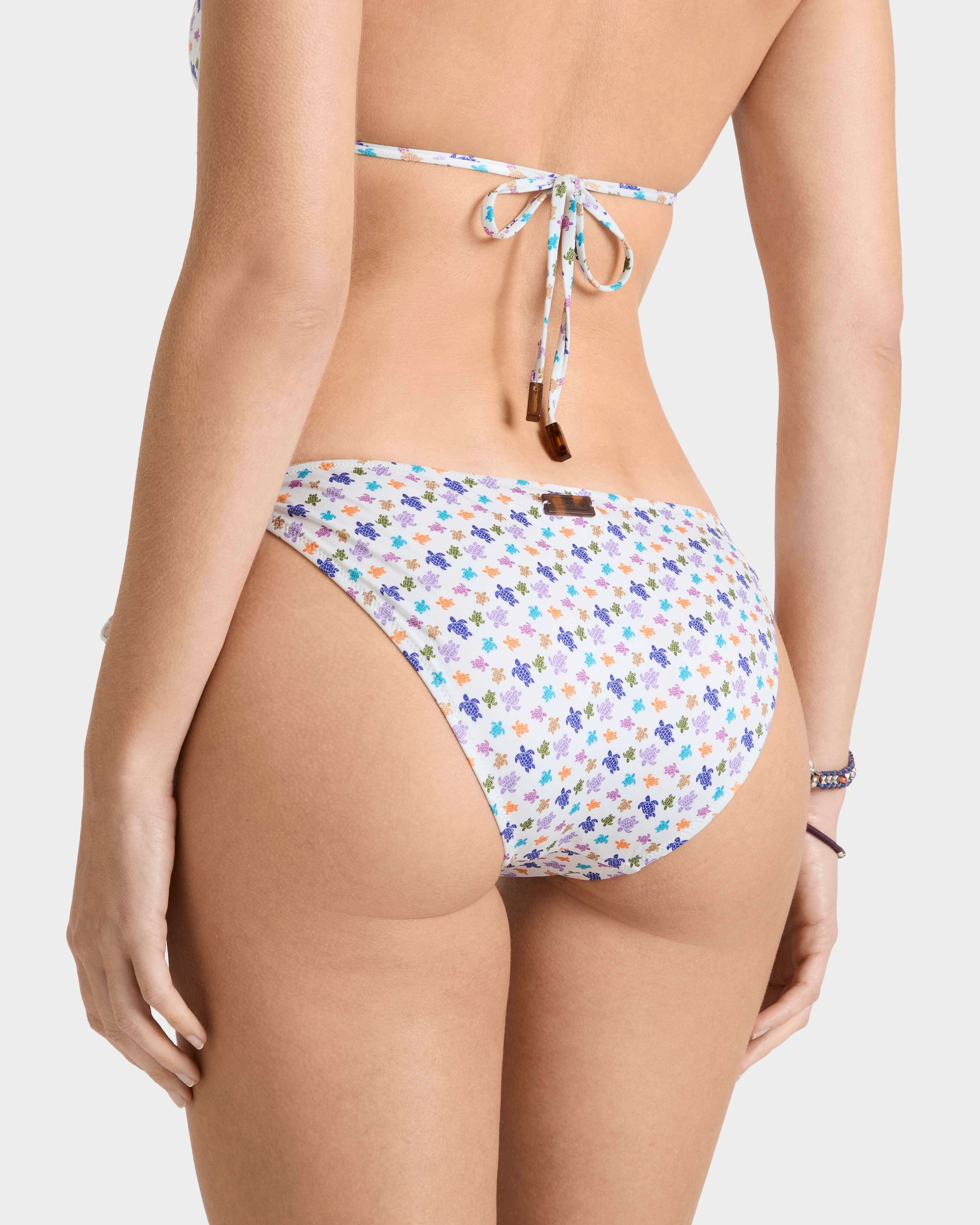 Vilebrequin Women Side Tie Bikini Bottom Micro Ronde des Tortues - White