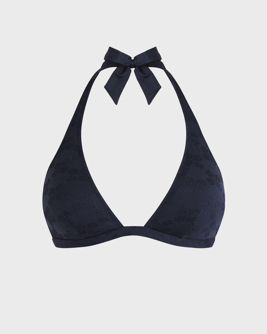 Vilebrequin Women Halter Bikini Top Turtle Monogram Jacquard - Blue Navy