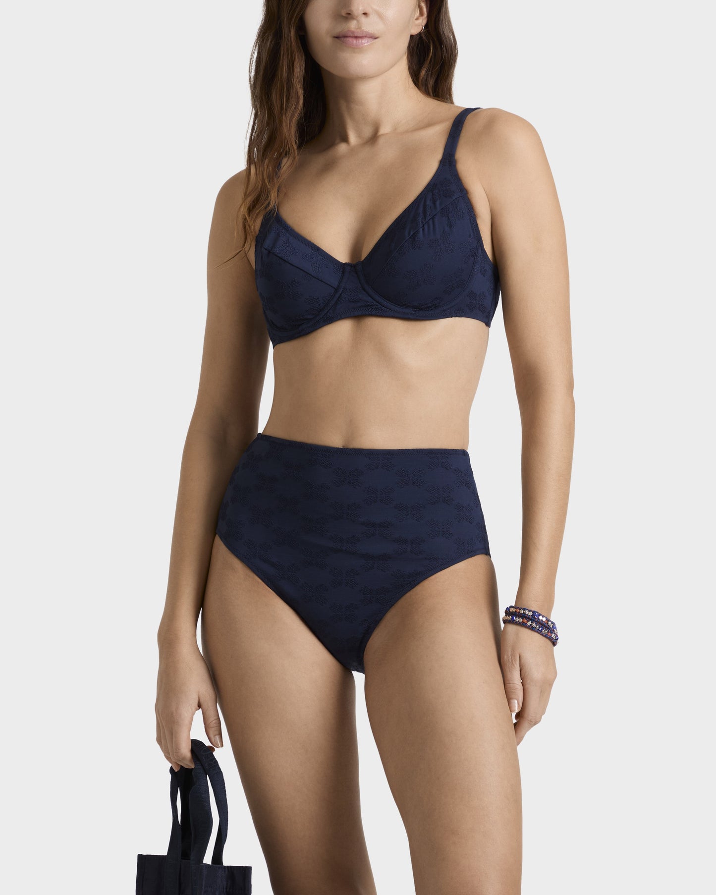 Vilebrequin Women High-waisted Bikini Bottom Turtle Monogram Jacquard - Blue Navy