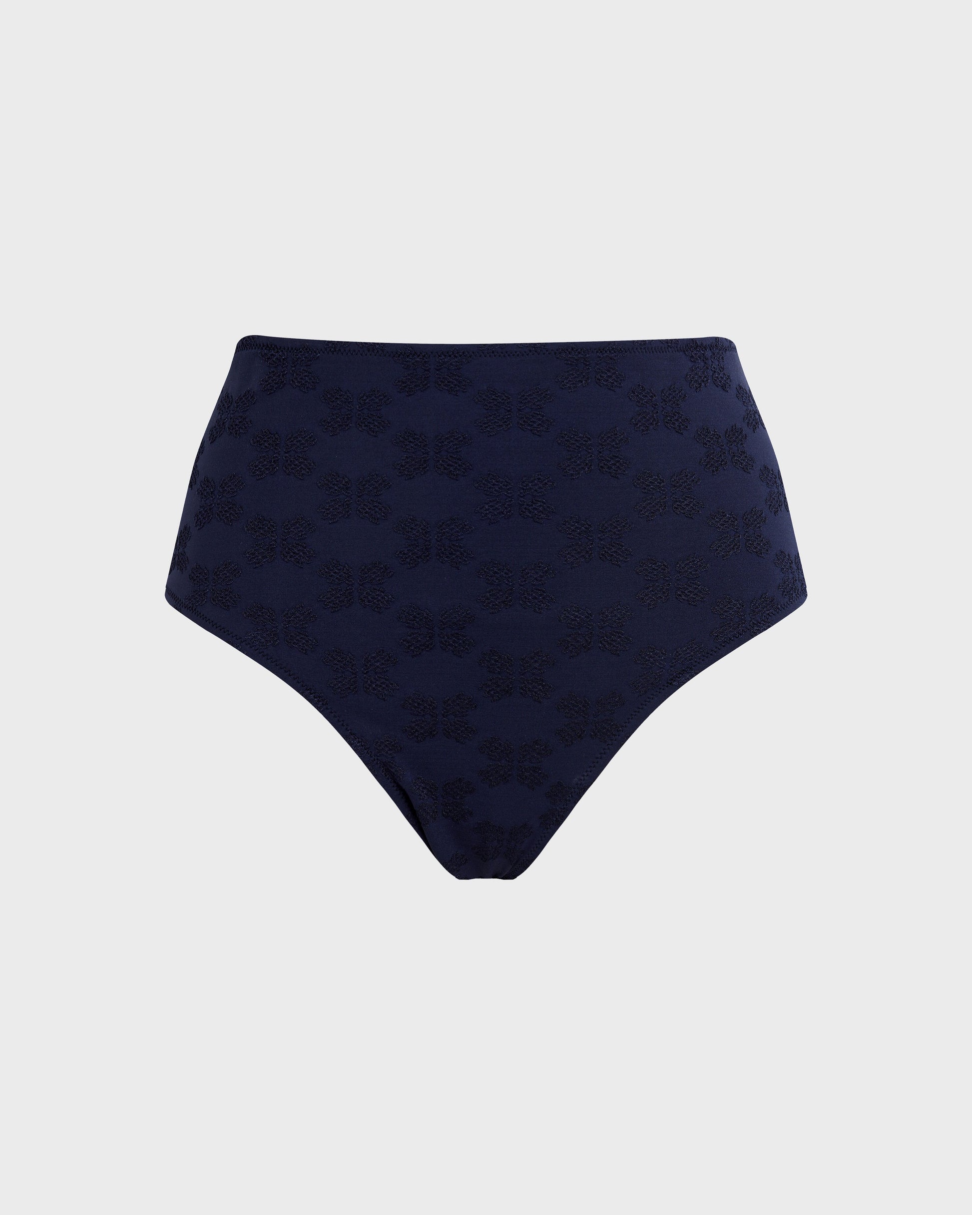 Vilebrequin Women High-waisted Bikini Bottom Turtle Monogram Jacquard - Blue Navy