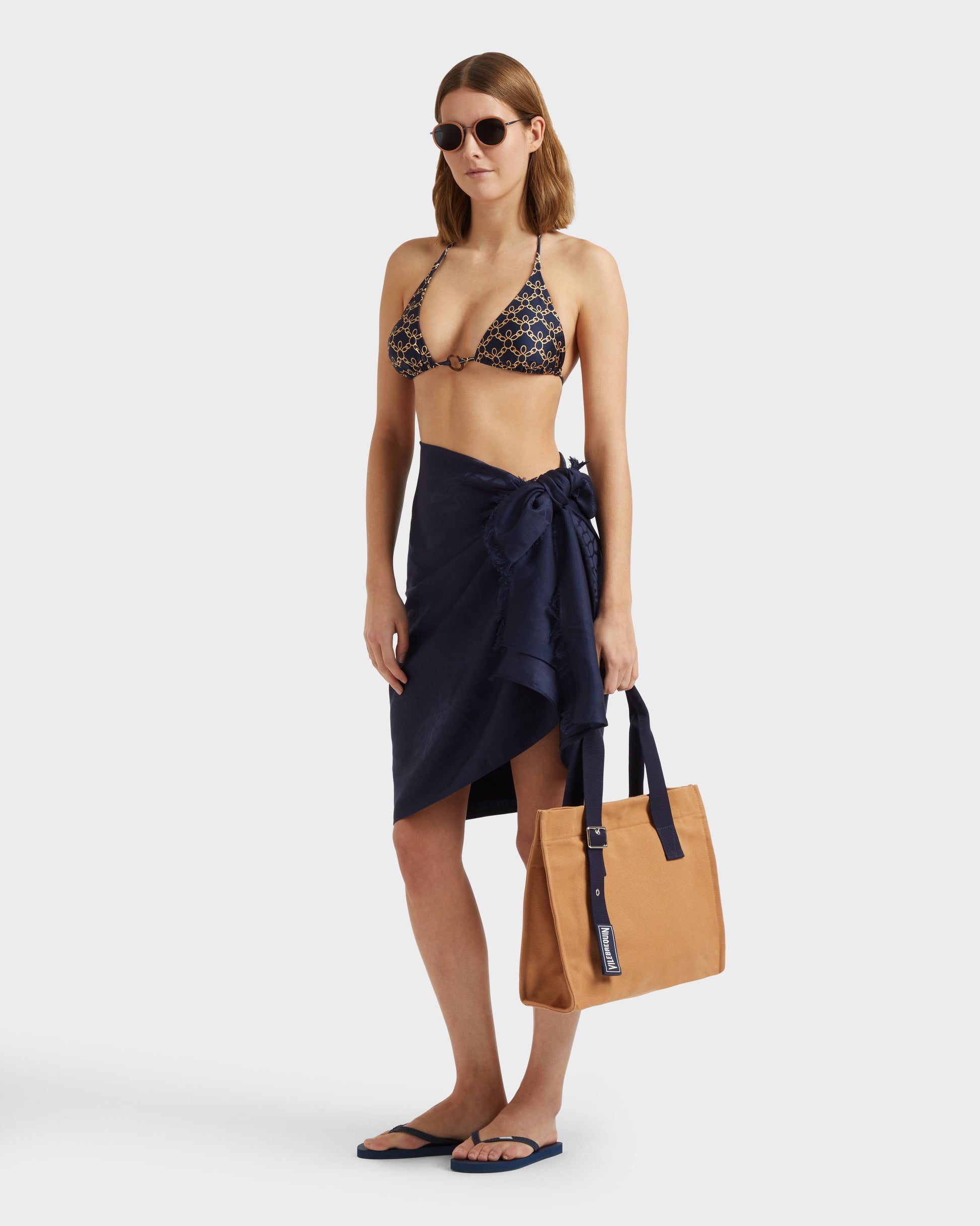 Vilebrequin Women Triangle Bikini Top Turtles Chain - Blue Navy